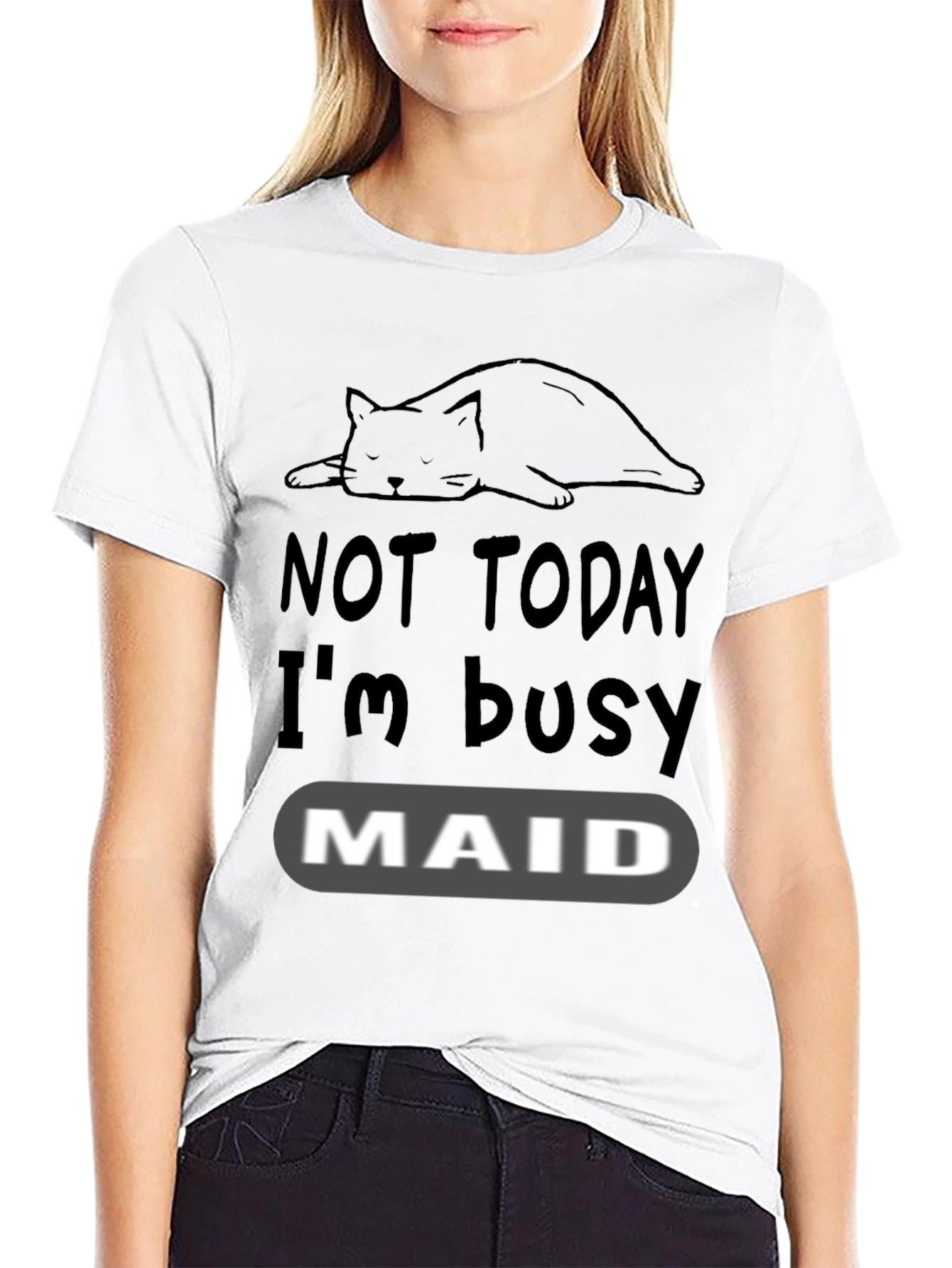 Black Not Today I'm Busy Cat Maid T-Shirt view 9