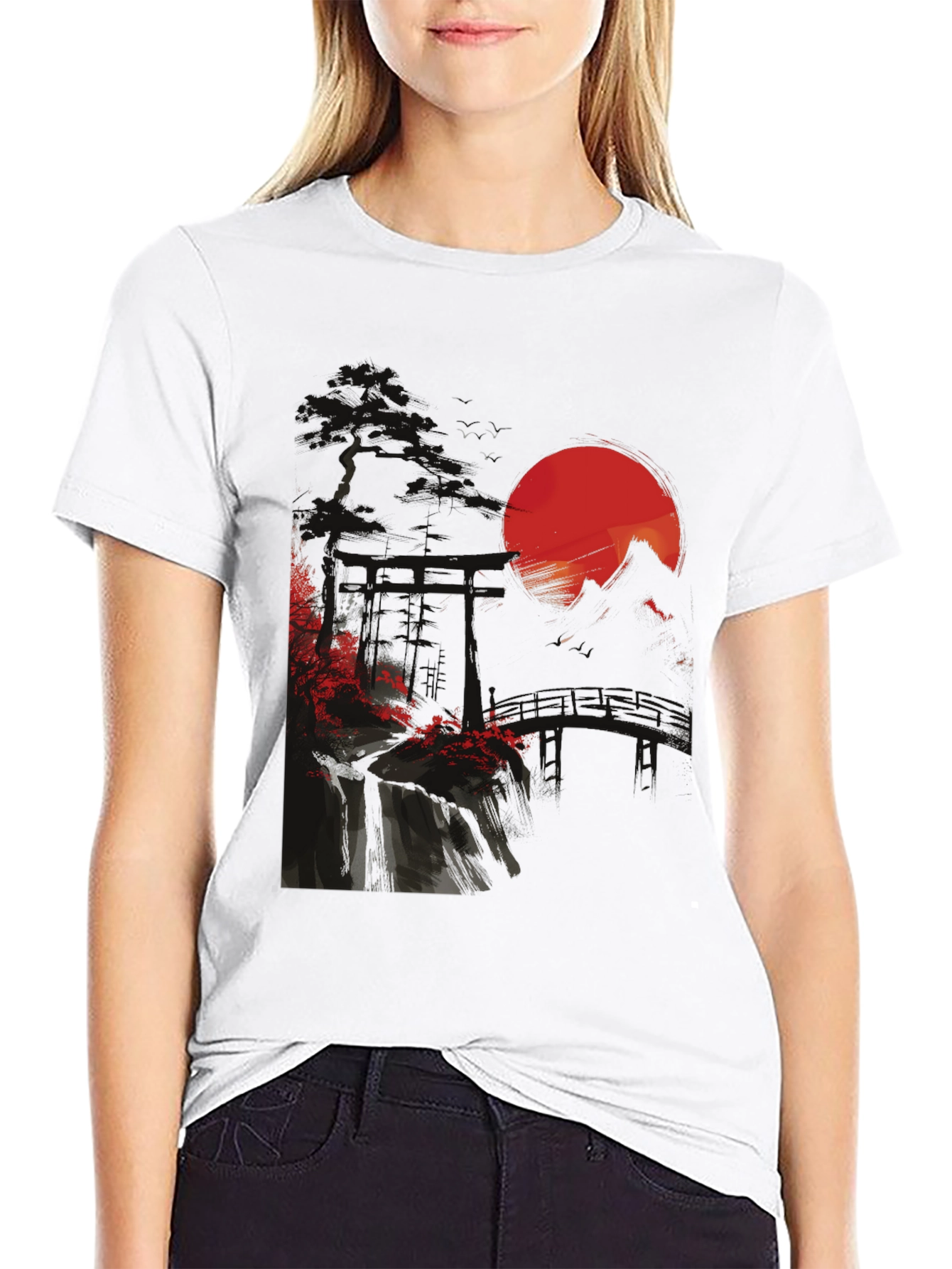 Black Japanese Sunset Graphic Tee view 9