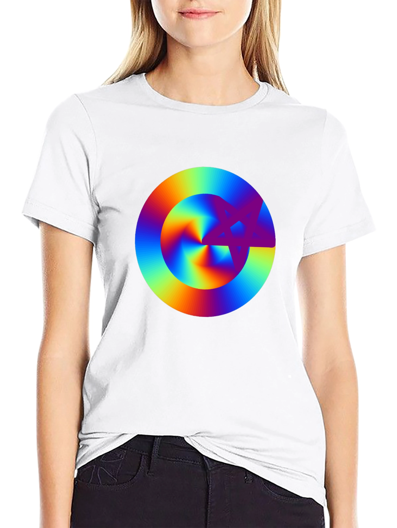 Black Rainbow Starburst Graphic Black T-Shirt view 9