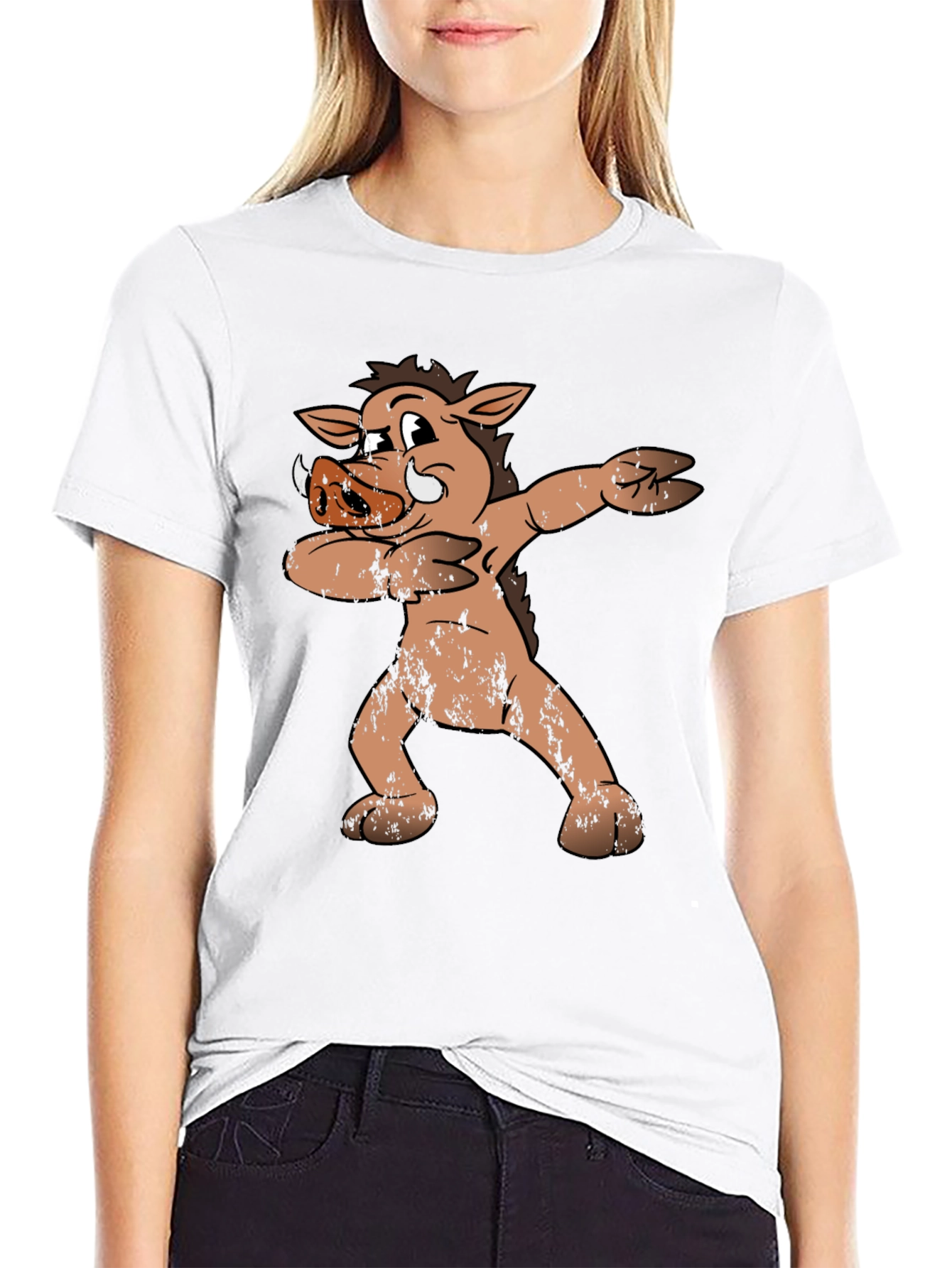 Black Dabbing Boar Graphic Tee - Funny Cartoon Pig T-Shirt view 9