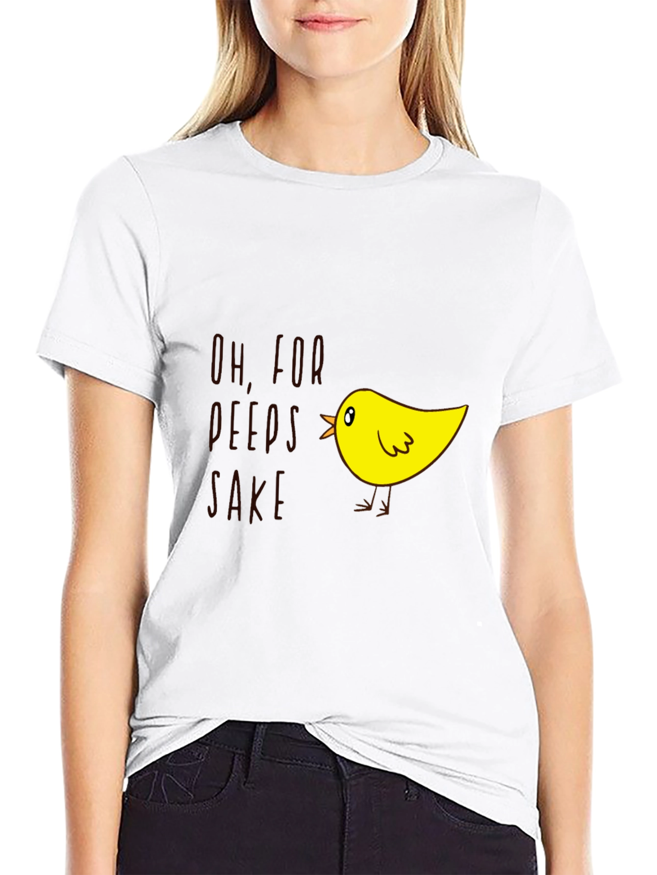 Black Funny Chick T-Shirt - "Oh, For Peep's Sake!" view 9