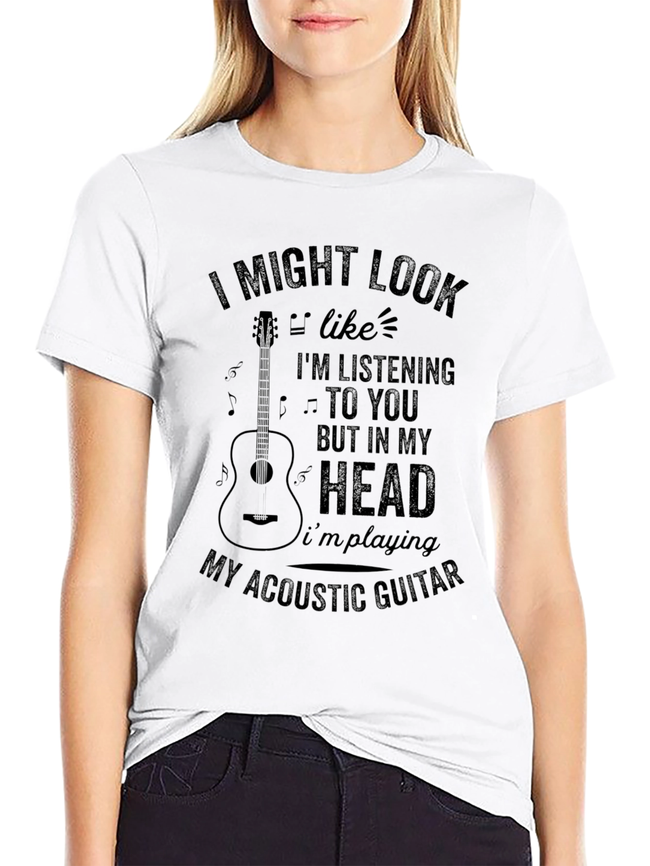 Black Acoustic Guitar T-Shirt - Musician Novelty Tee view 9