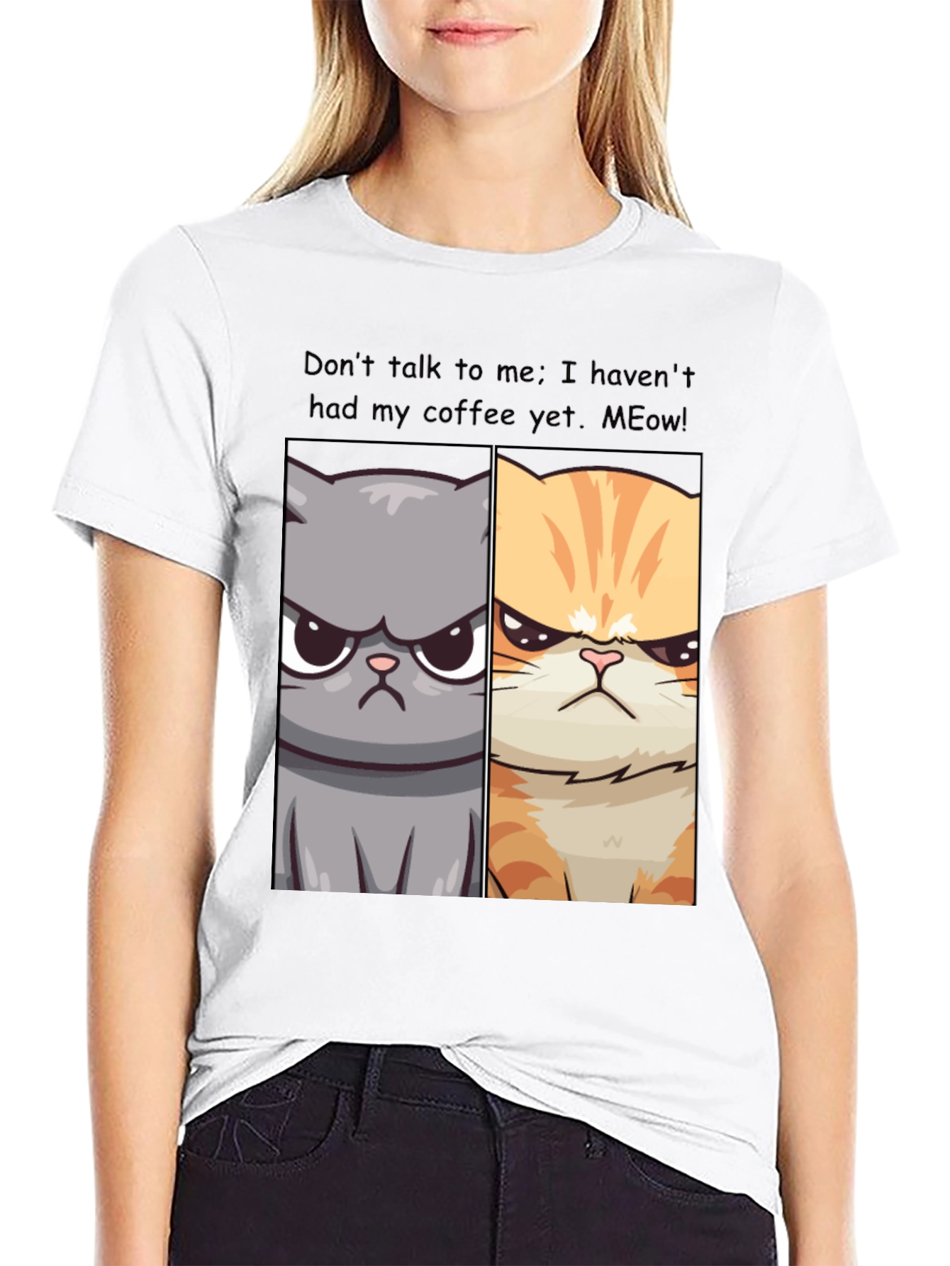 Black Grumpy Cats Coffee Humor T-Shirt view 9