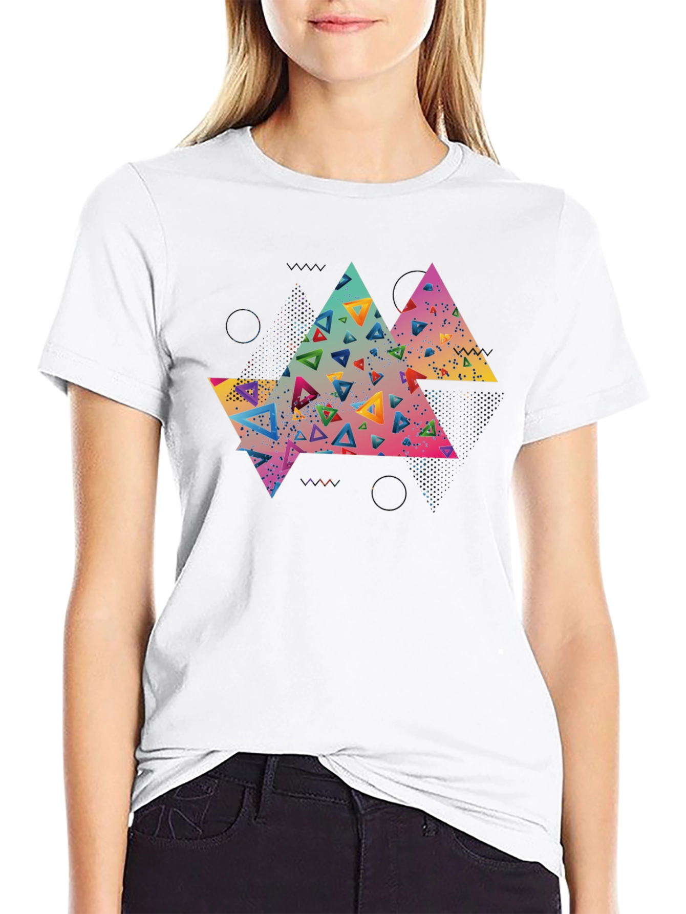 Black Abstract Triangle Graphic Tee - Black view 9
