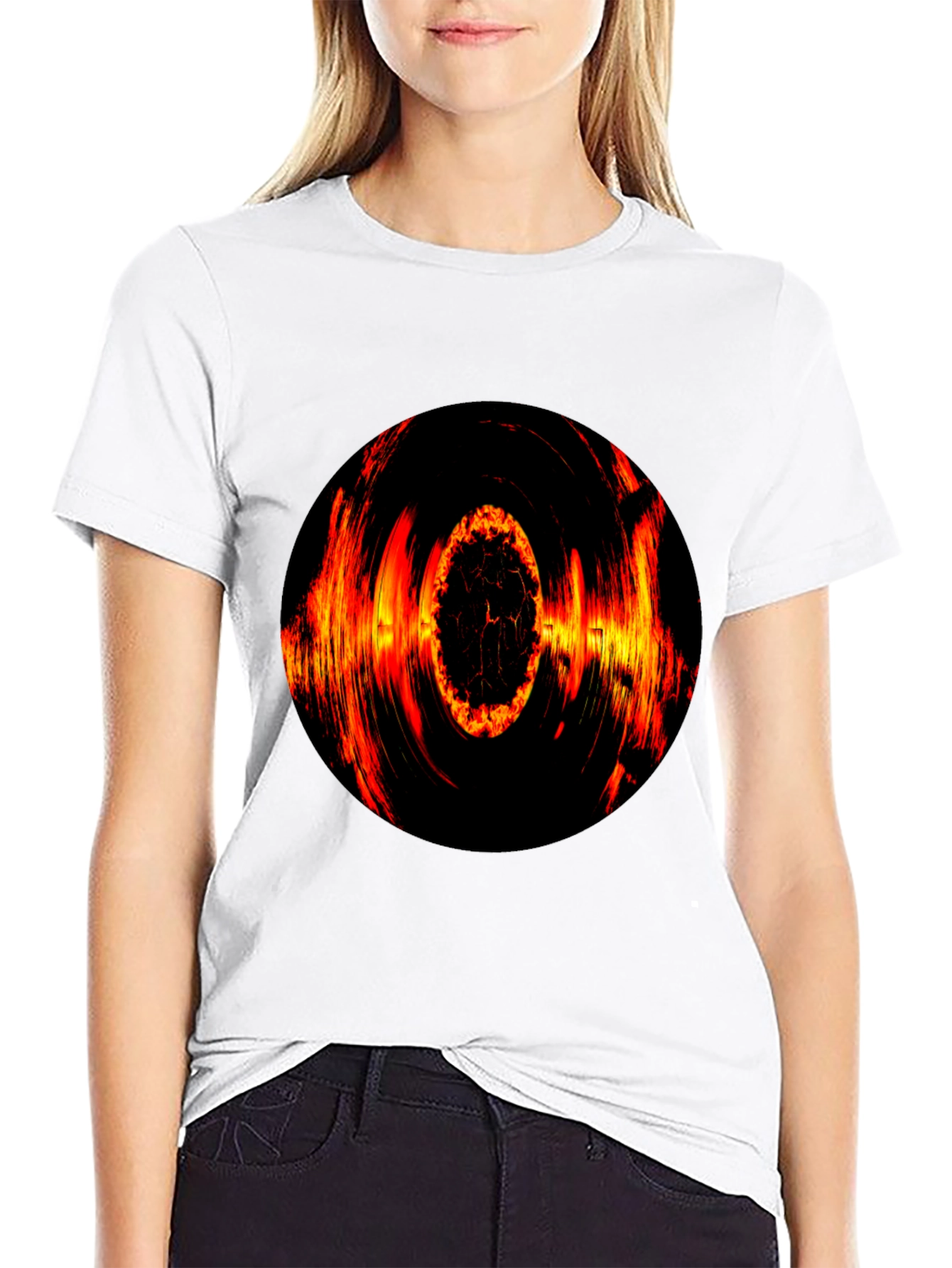 Black Fiery Vortex Graphic T-Shirt - Bold Black Tee view 9