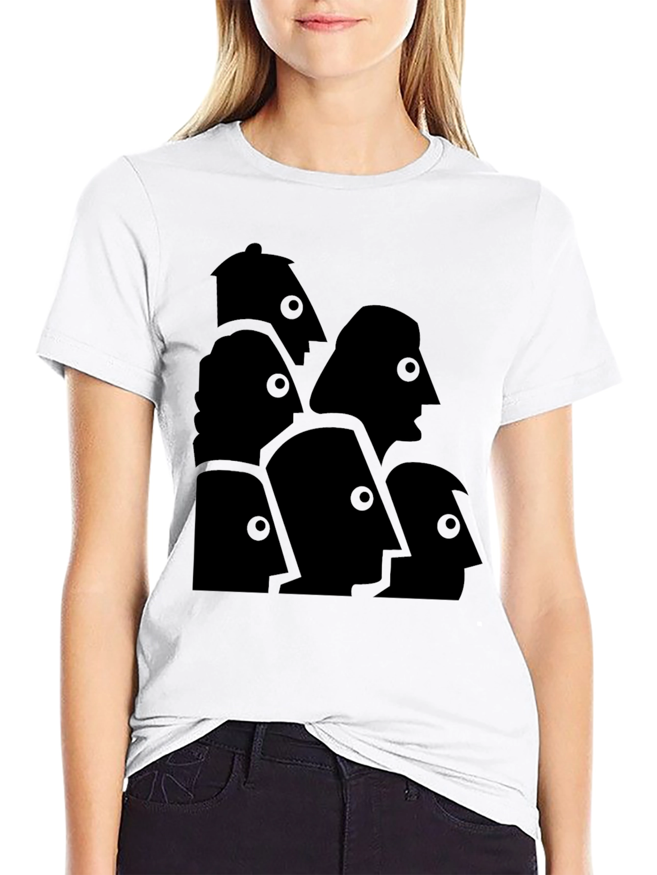 Black Abstract Faces Graphic Tee - Modern Art T-Shirt view 9