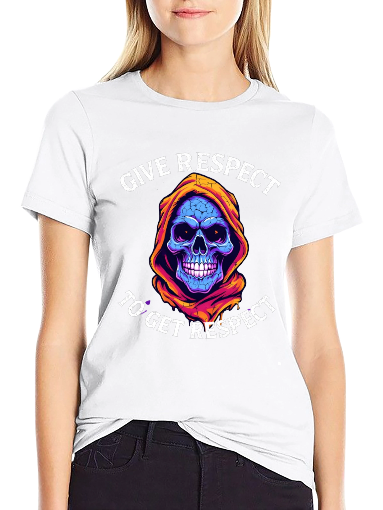 Black Give Respect T-Shirt: Skull Reaper Design view 9