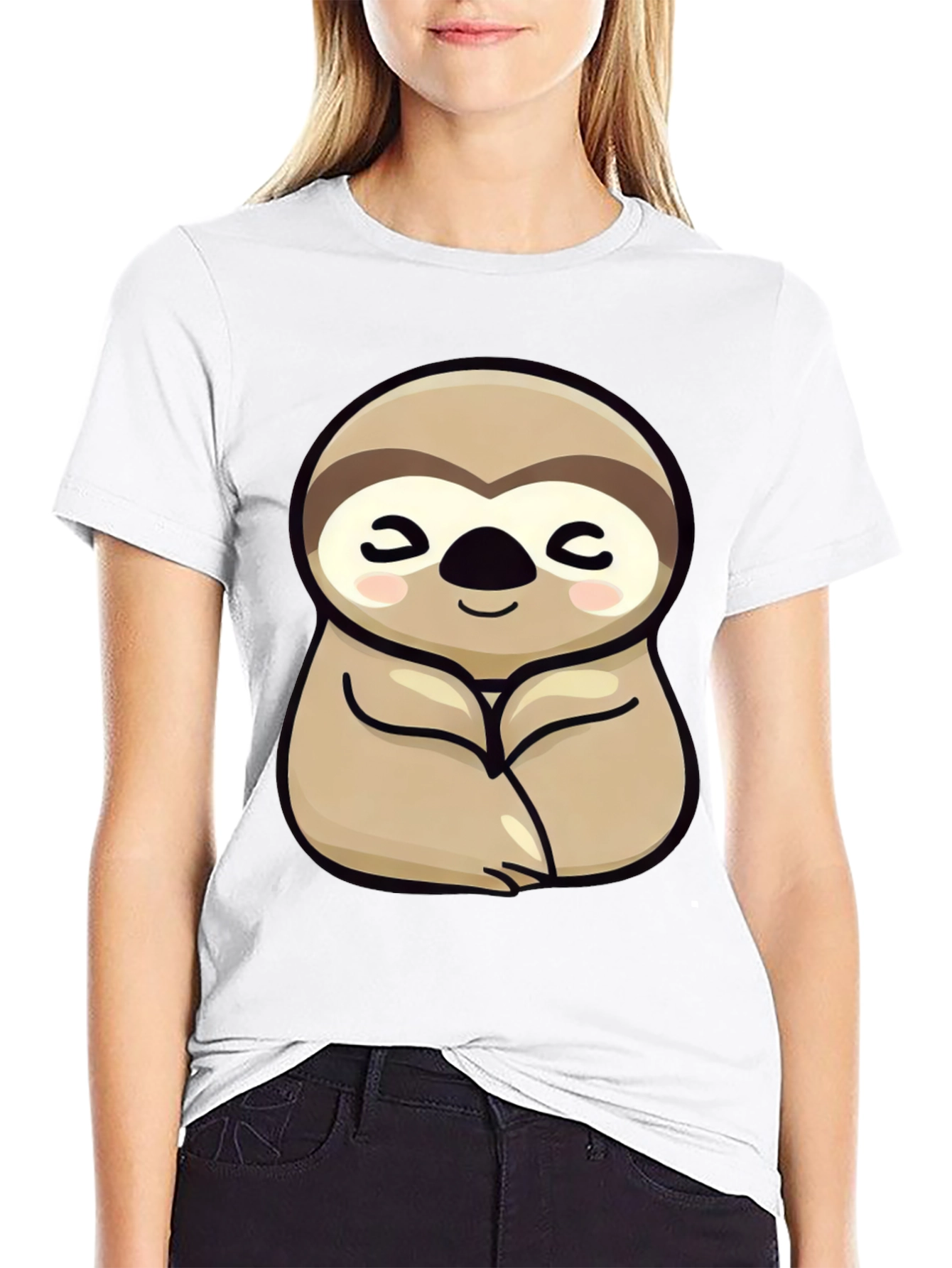 Black Cute Sloth Graphic Tee - Relaxed Fit Black T-Shirt view 9