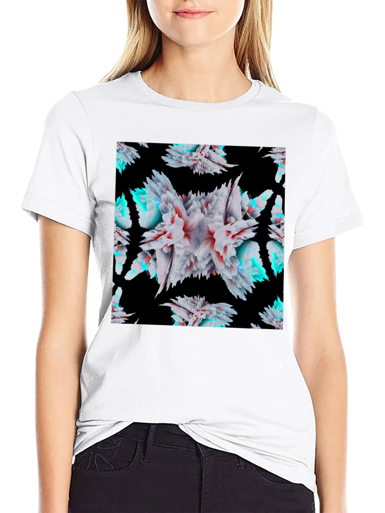 Black Abstract Floral Burst Black T-Shirt view 9