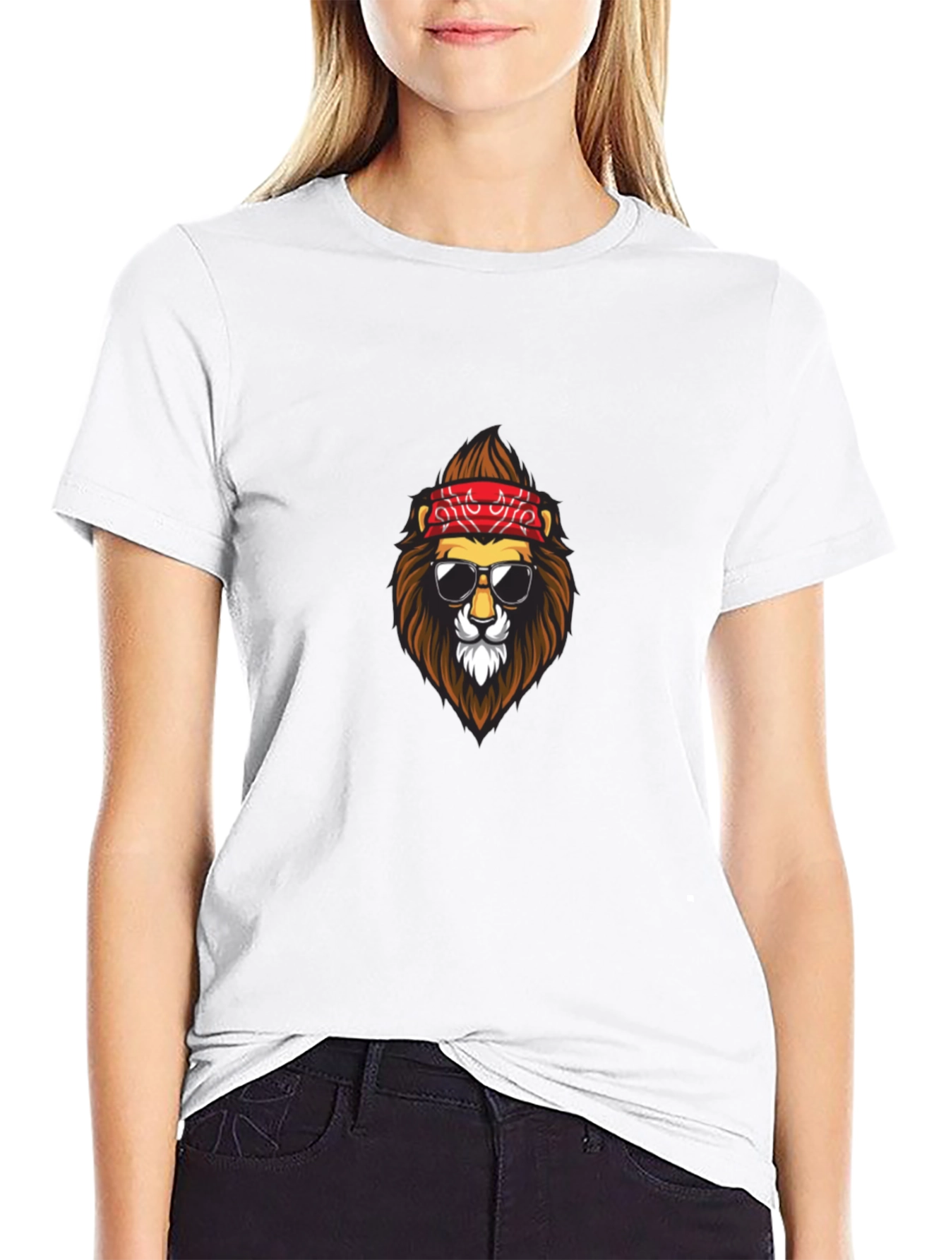 Black Cool Lion Graphic Tee - Black Crew Neck T-Shirt view 9