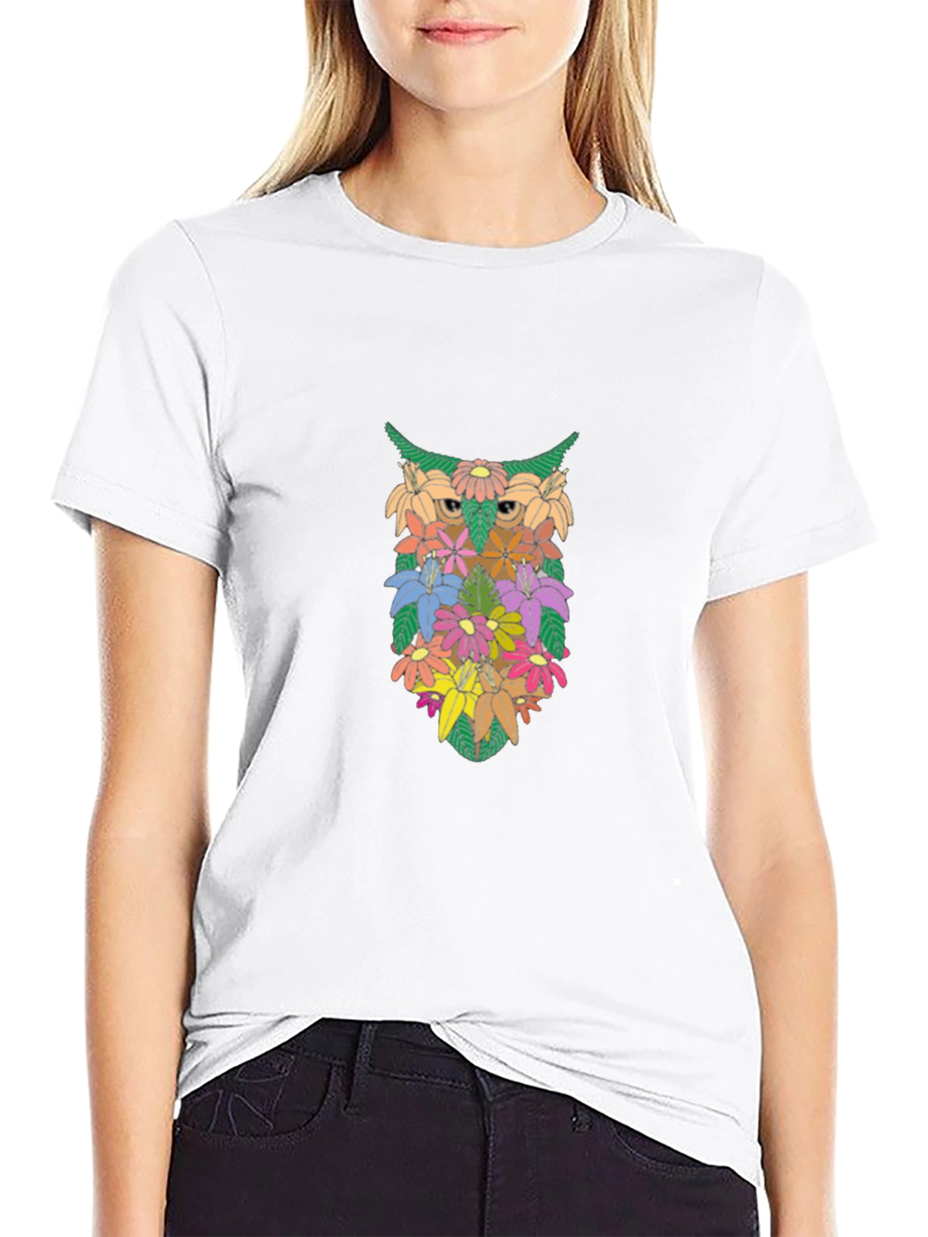 Black Floral Owl Graphic Tee - Unique Design view 9