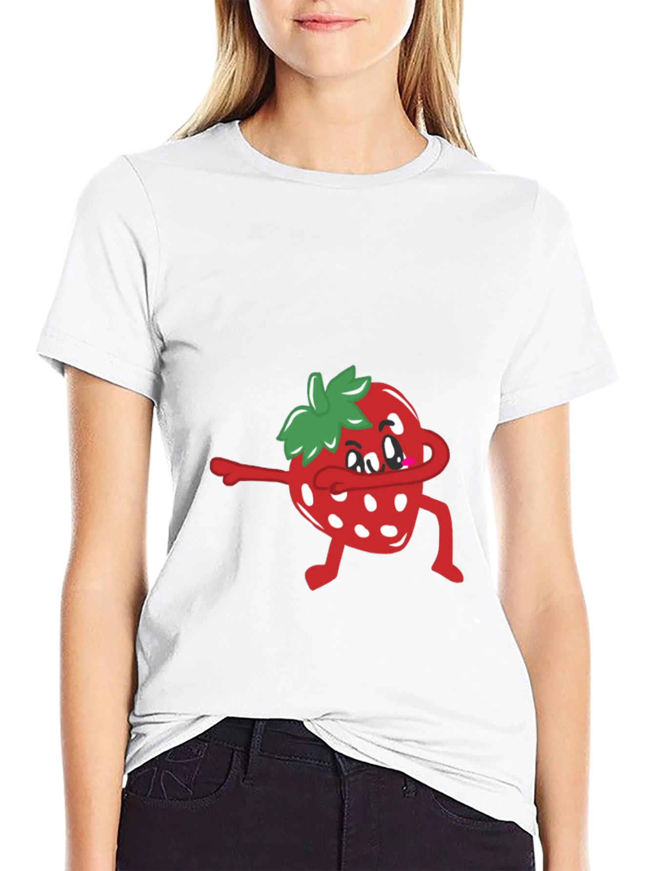 Black Dabbing Strawberry T-Shirt - Funny Fruit Tee view 9