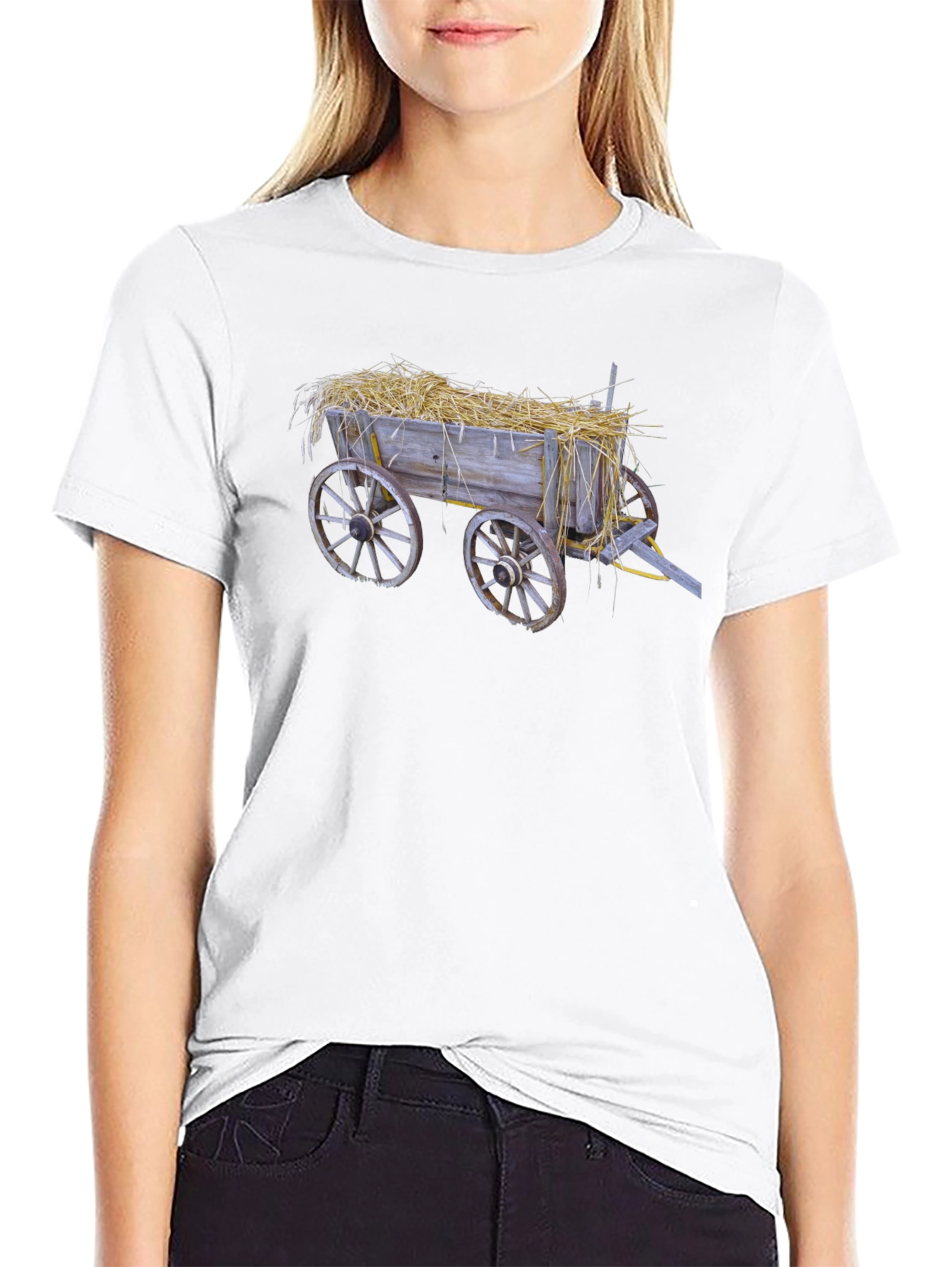 Black Hay Cart Graphic Tee - Black Cotton T-Shirt view 9