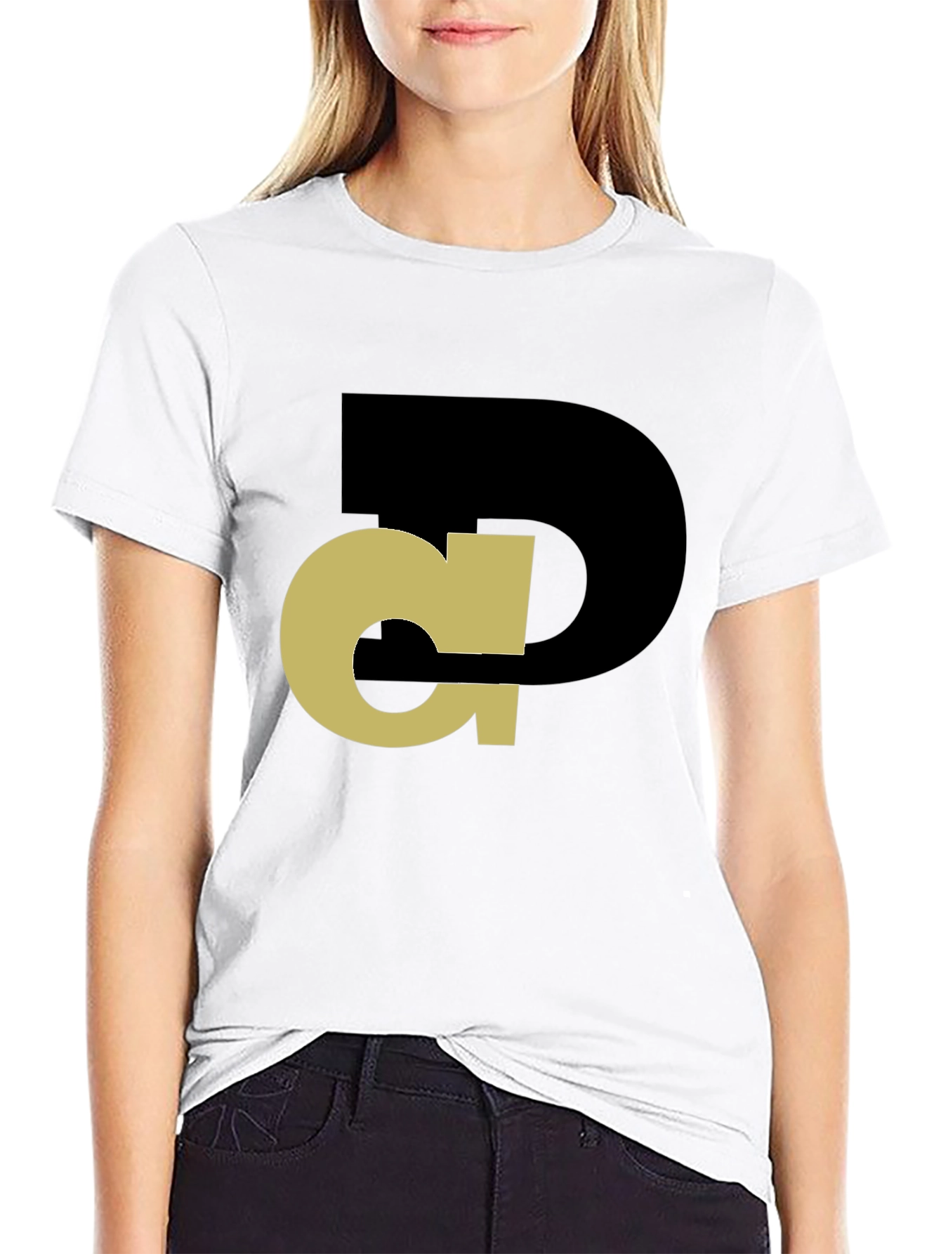 Black Abstract Initial T-Shirt - Black Tee with Gold Design view 9