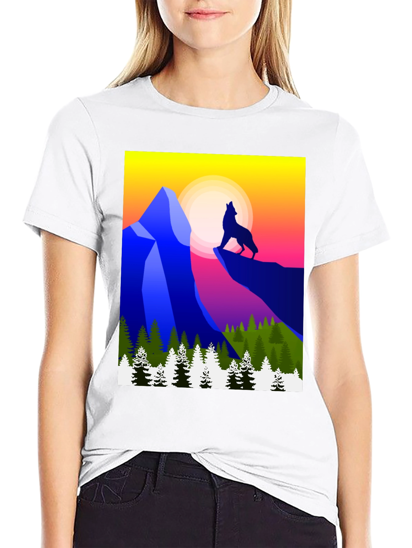 Black Wolf Mountain Graphic Tee - Stylish Black T-Shirt view 9