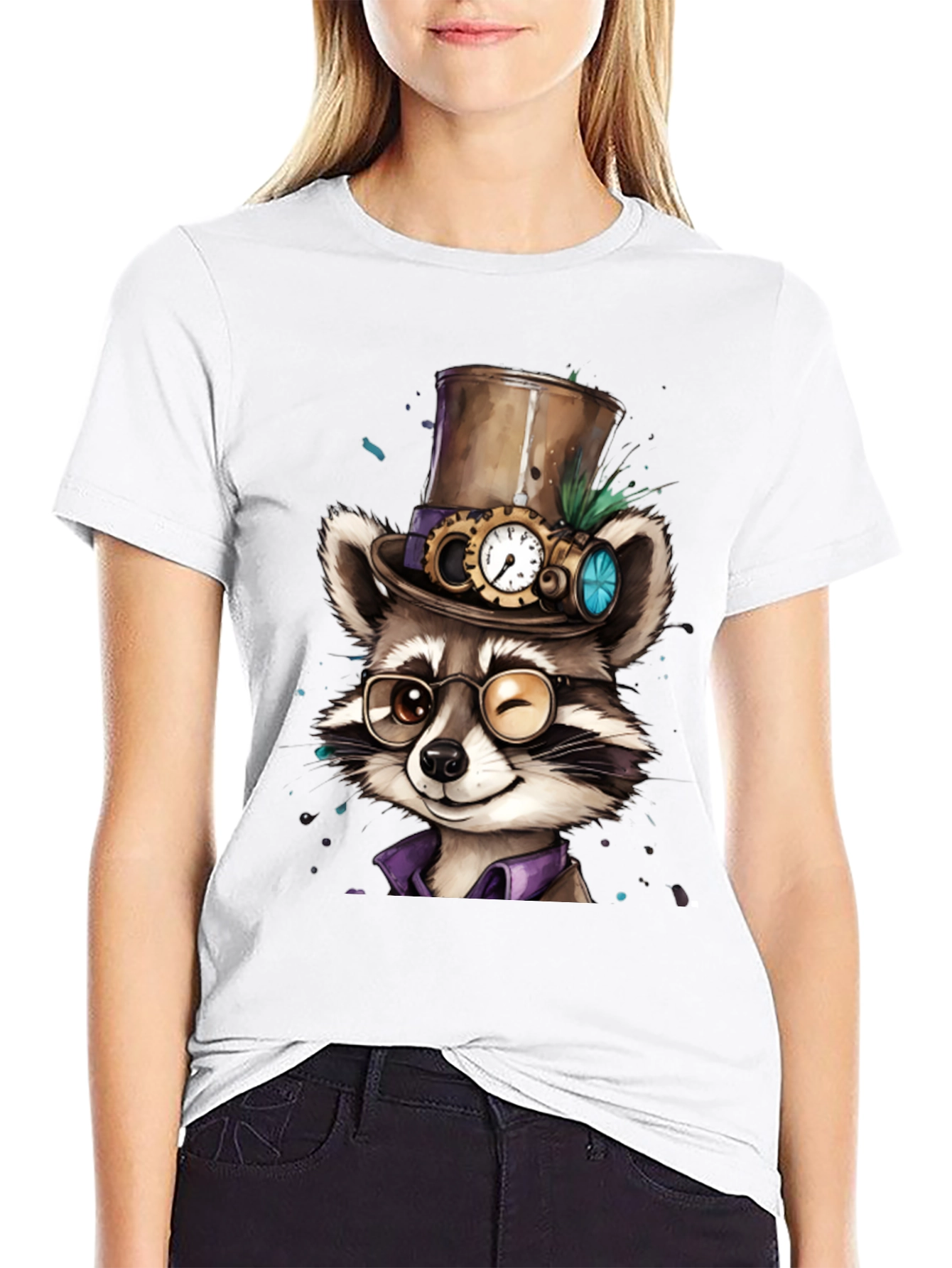 Black Steampunk Raccoon Graphic Tee view 9