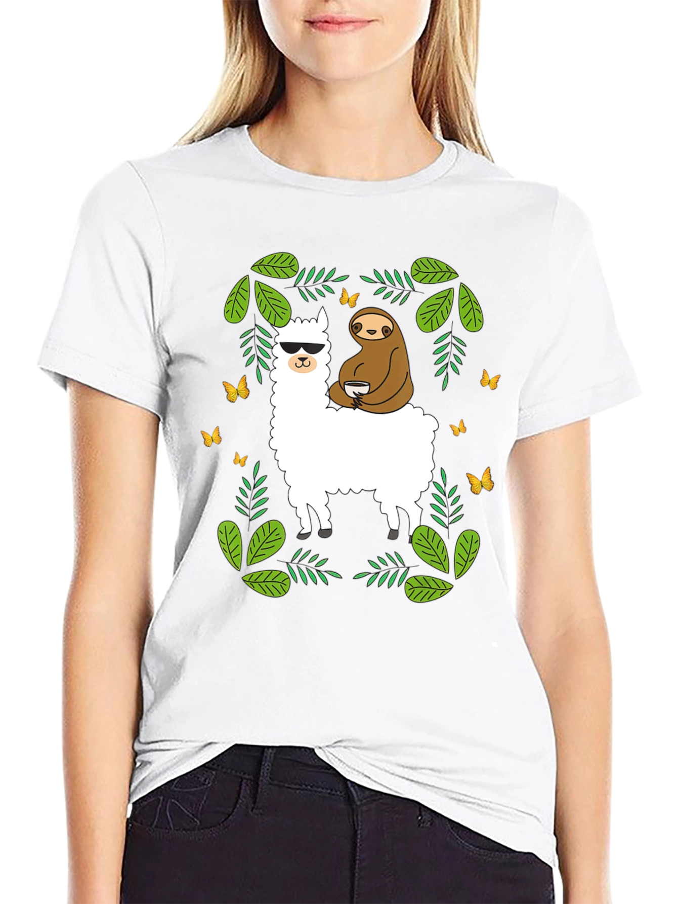 Black Llama Sloth Graphic T-Shirt - Cool & Comfy Tee view 9