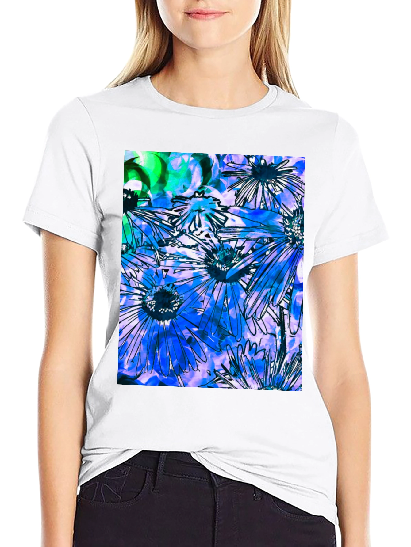 Black Floral Burst Graphic Tee - Black Cotton Blend view 9