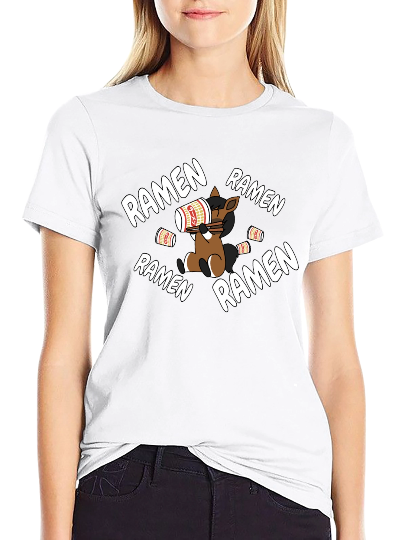 Black Ramen Loving Horse T-Shirt view 9