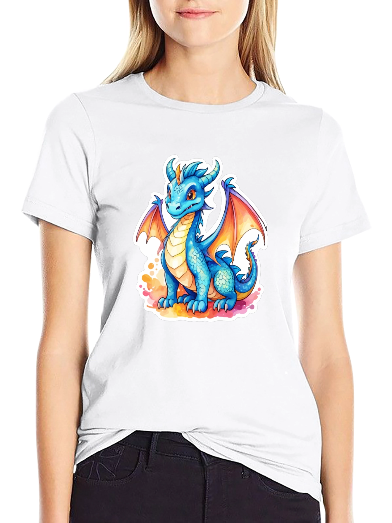 Black Cute Blue Dragon Graphic Tee - Fantasy T-Shirt view 9