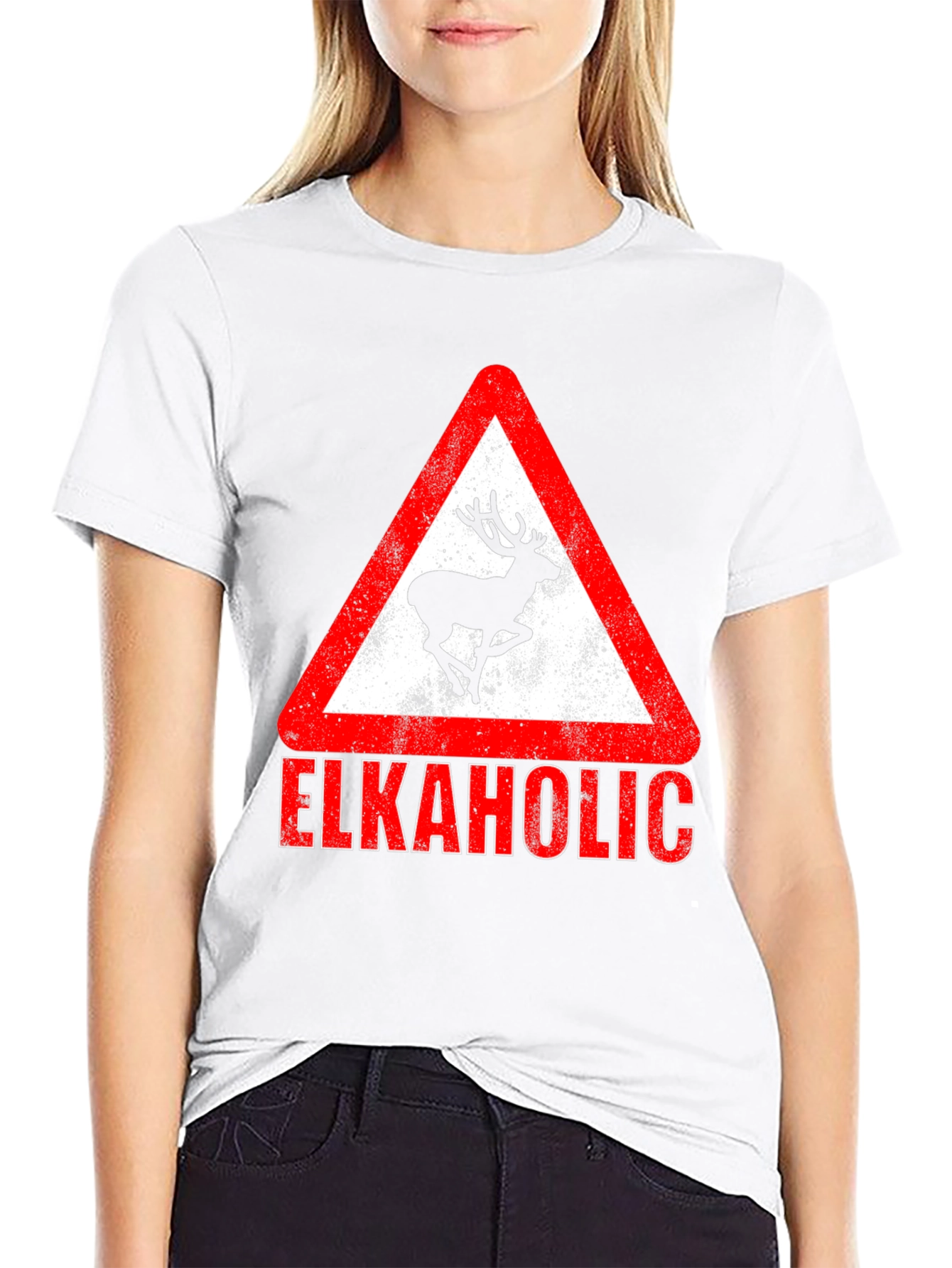 Black Elkaholic Graphic Tee - Funny Elk Warning Sign view 9