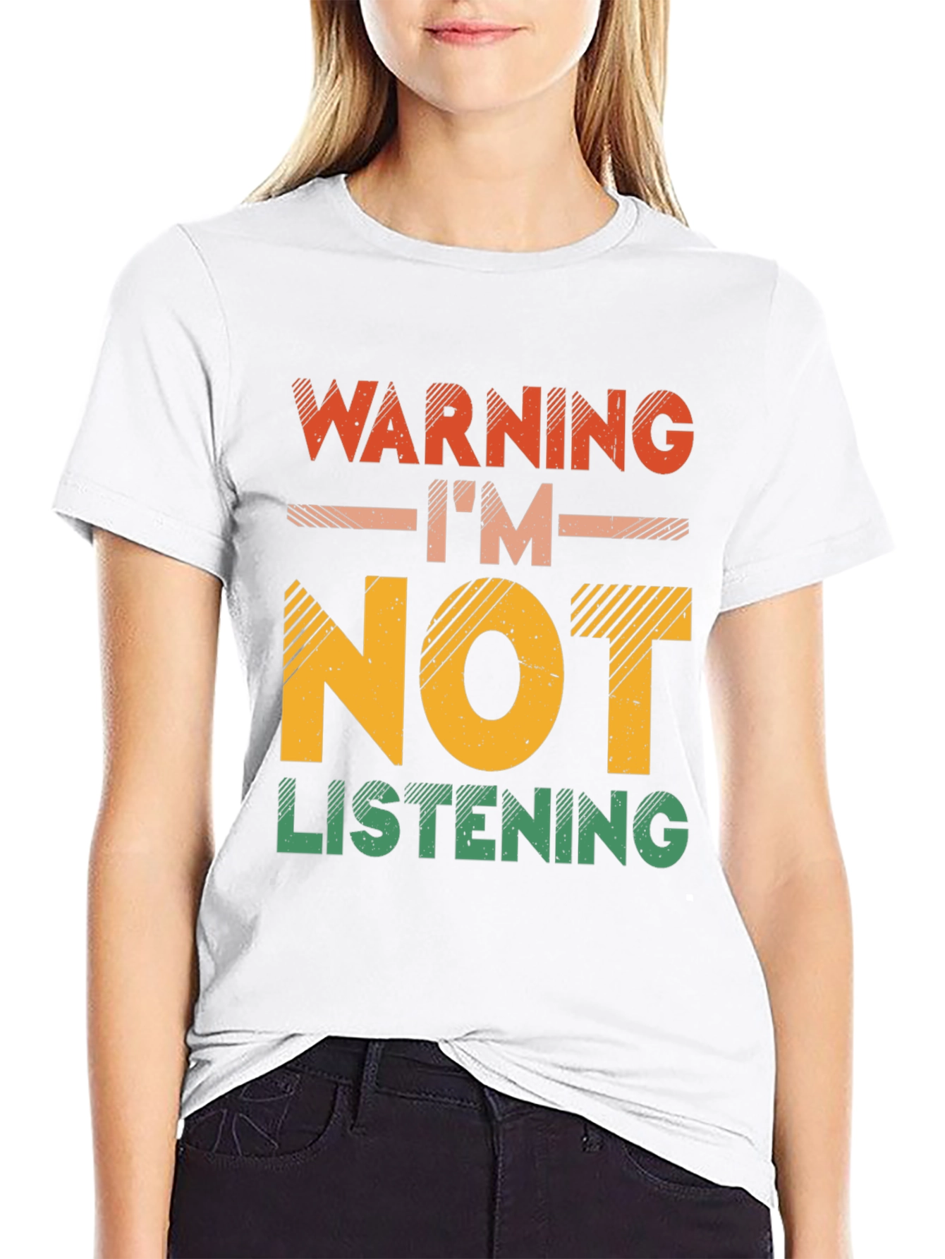 Black Warning I'm Not Listening T-Shirt view 9