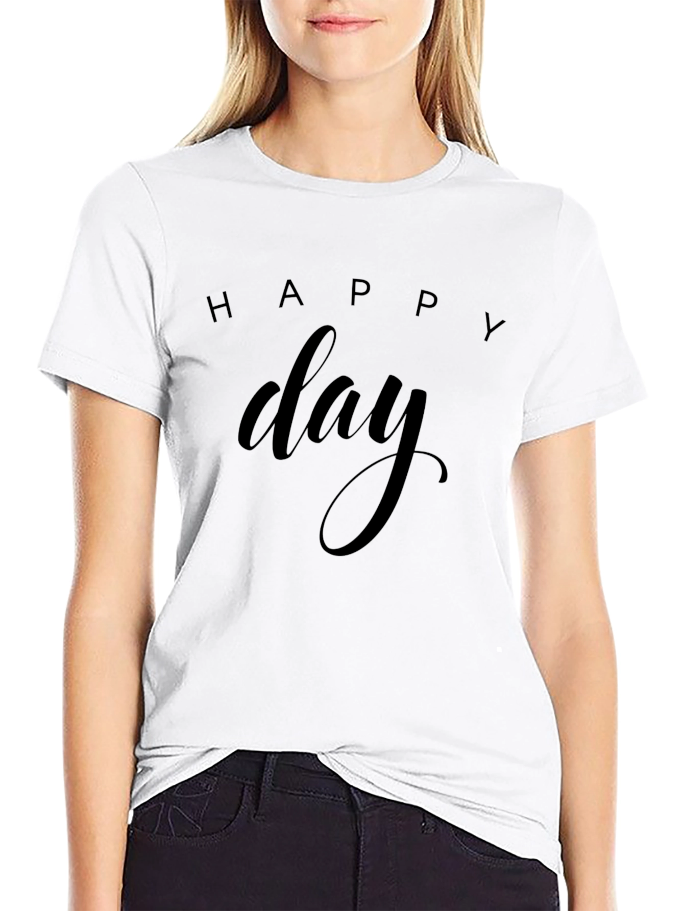 Black Happy Day Graphic Tee - Black Casual T-Shirt view 9