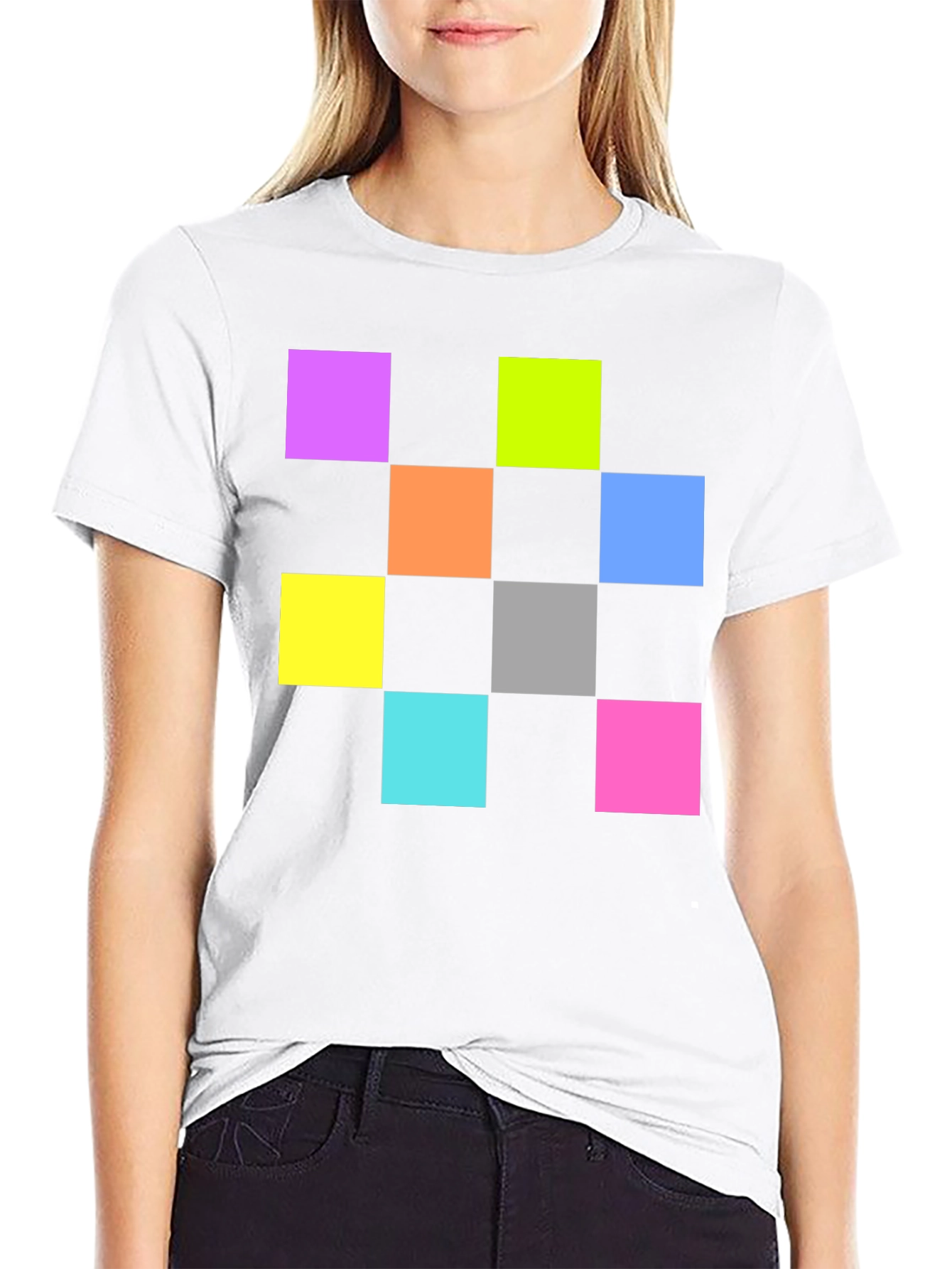 Black Colorful Squares Graphic Black T-Shirt view 9