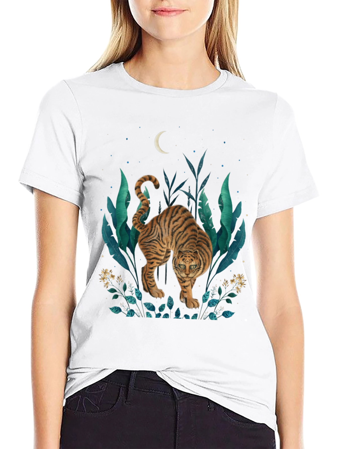 Black Tiger Graphic Print T-Shirt - Jungle Moon Design view 9