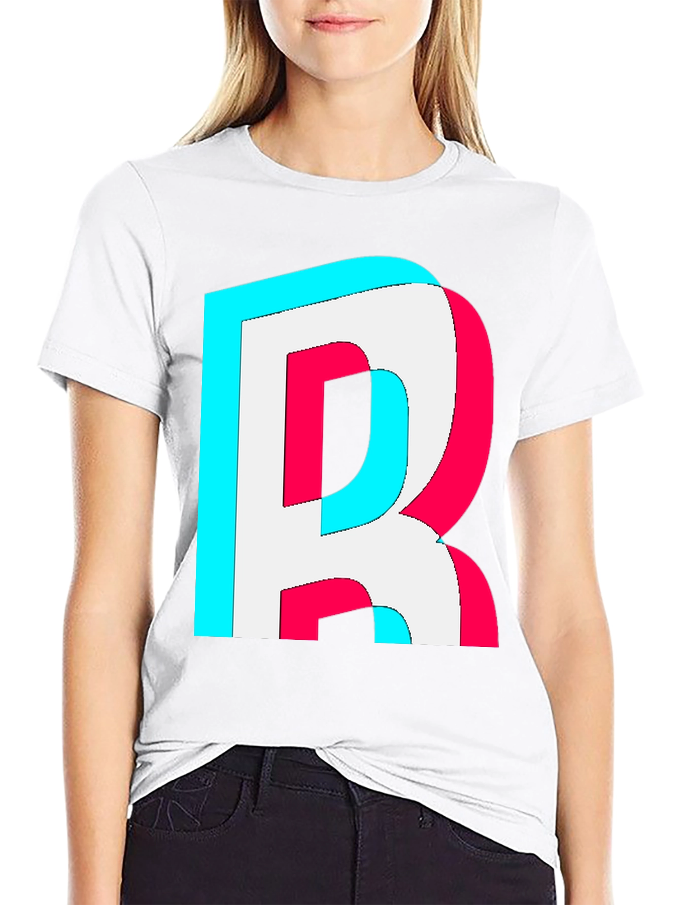Black Letter "R" Graphic Tee - Trendy 3D Effect view 9