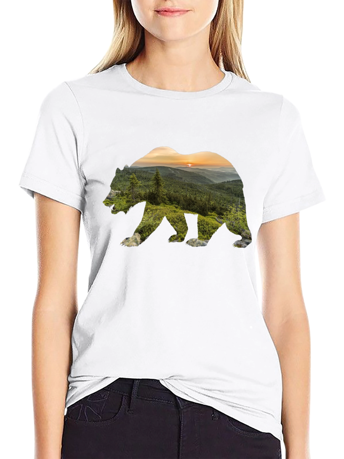 Black Nature Bear Graphic Black T-Shirt view 9