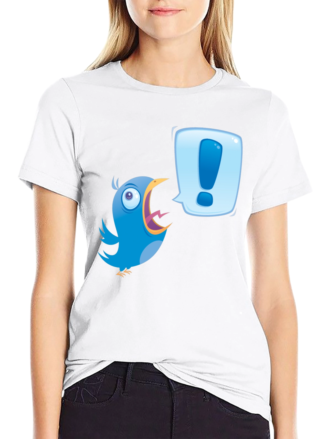 Black Cartoon Bird Exclamation T-Shirt view 9
