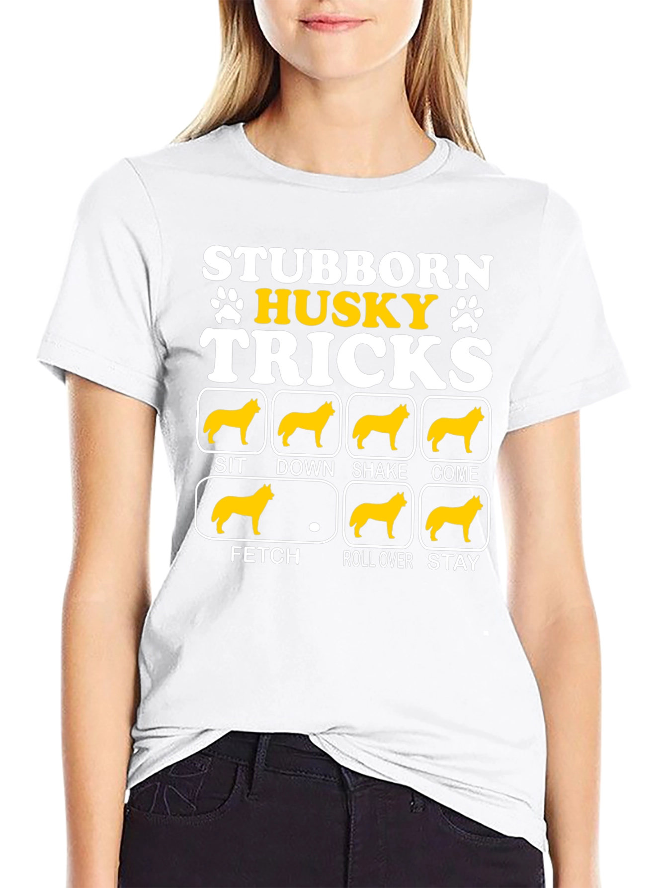 Black Stubborn Husky Tricks Graphic T-Shirt view 9