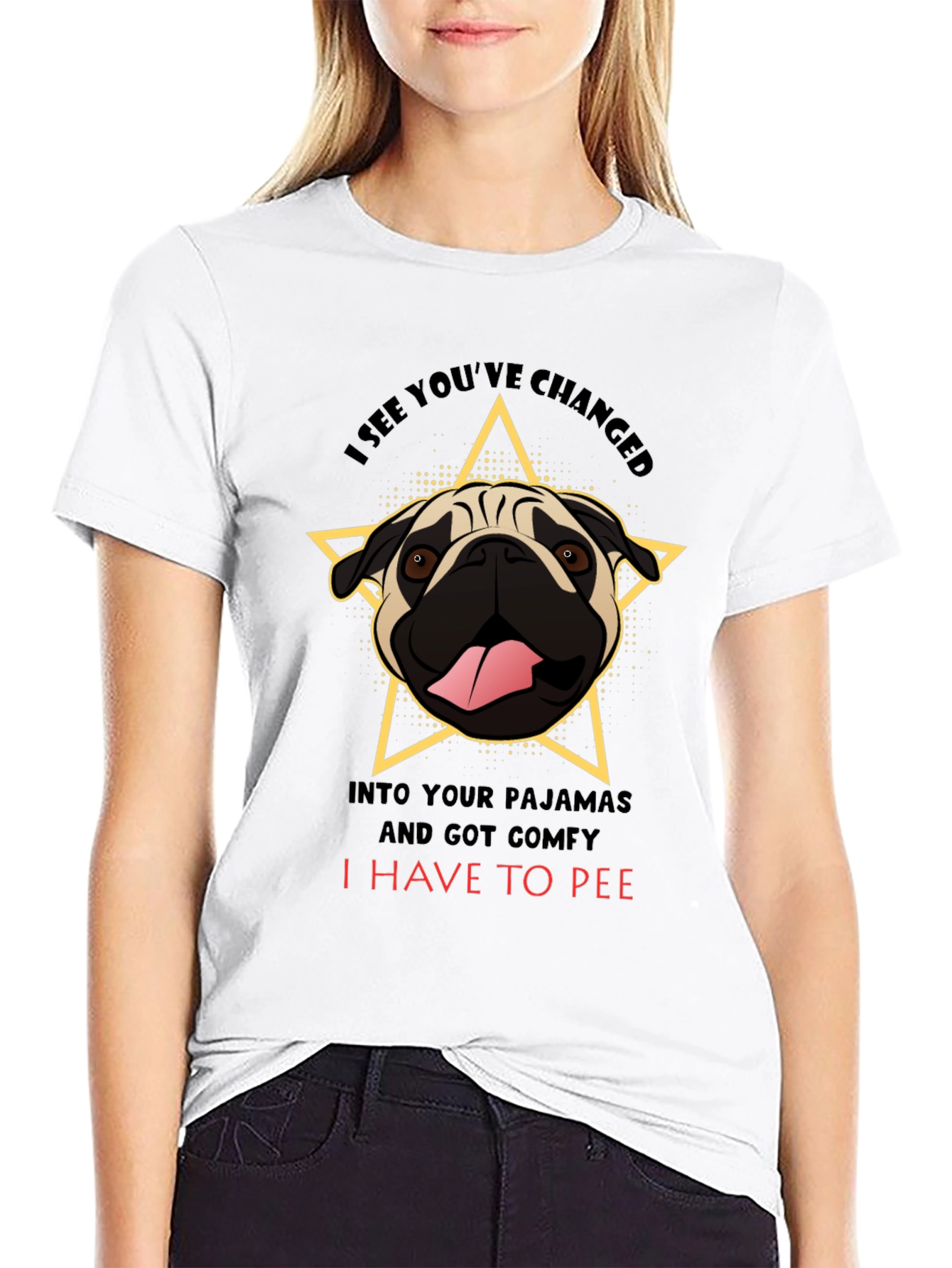 Black Pug Pajama T-Shirt - I Have To Pee Funny Tee view 9
