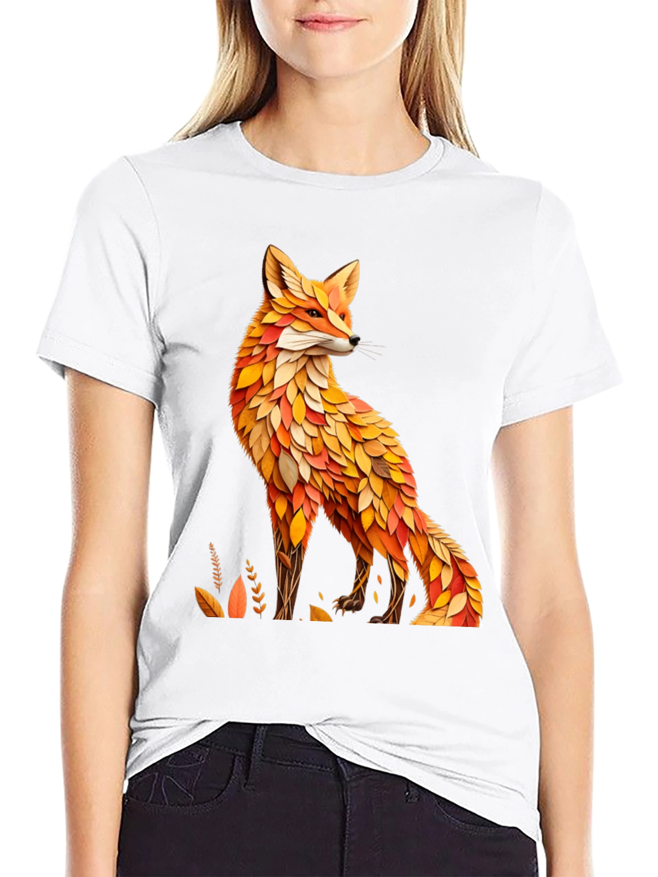 Black Fox Leaf Design T-Shirt - Stylish Animal Tee view 9