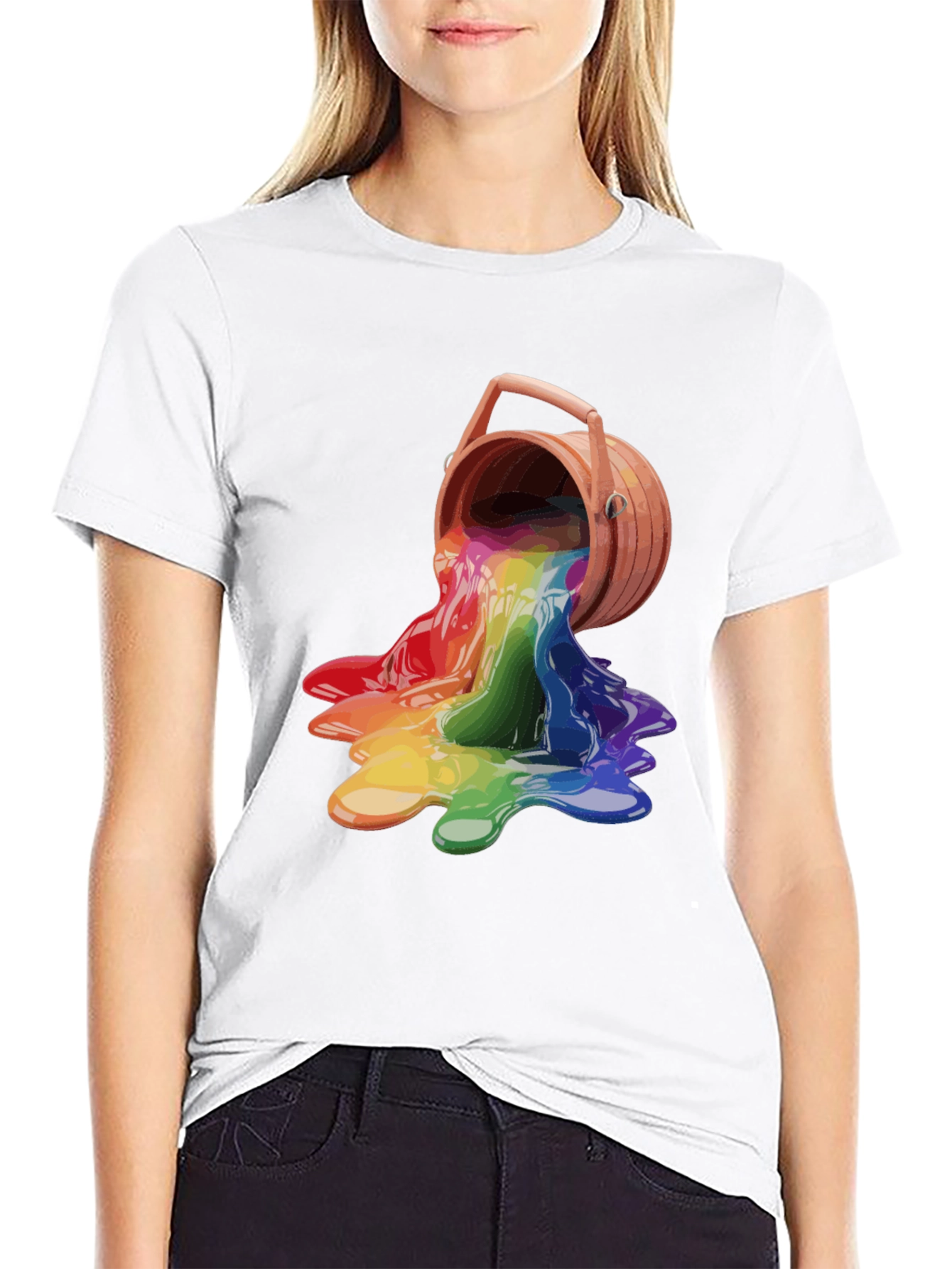 Black Rainbow Paint Bucket Graphic Tee - Casual Cool view 9