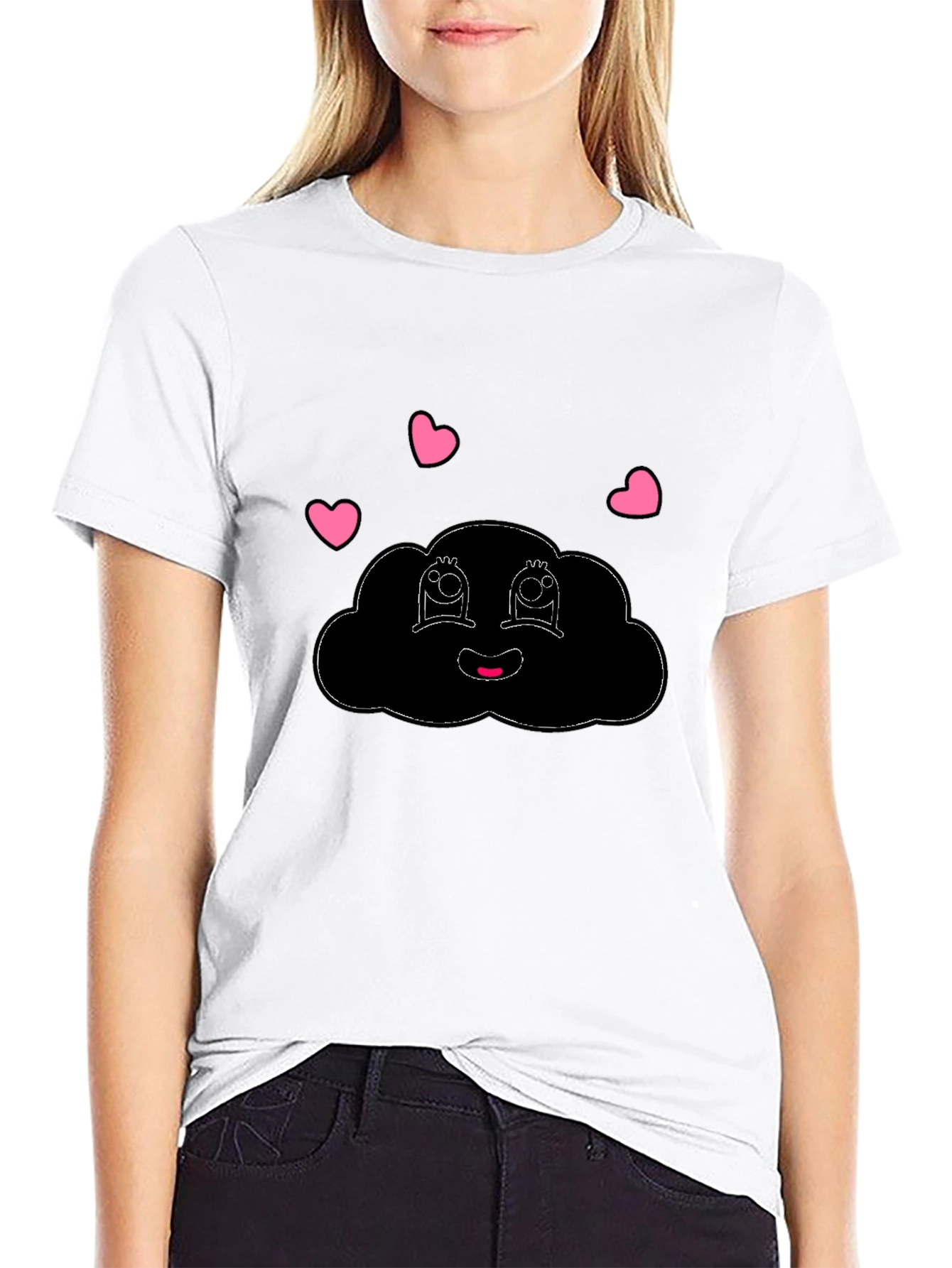 Black Cute Cloud Graphic Black T-Shirt view 9