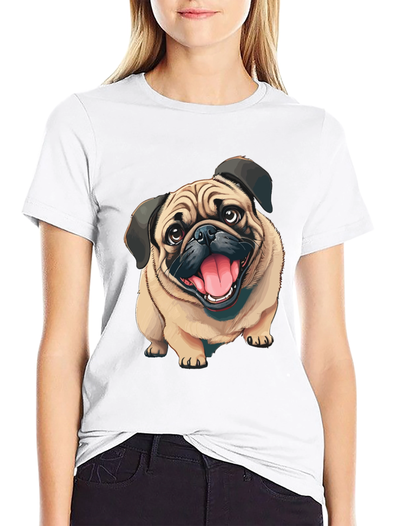 Black Pug Dog Graphic Tee - Men's Black Cotton T-Shirt view 9