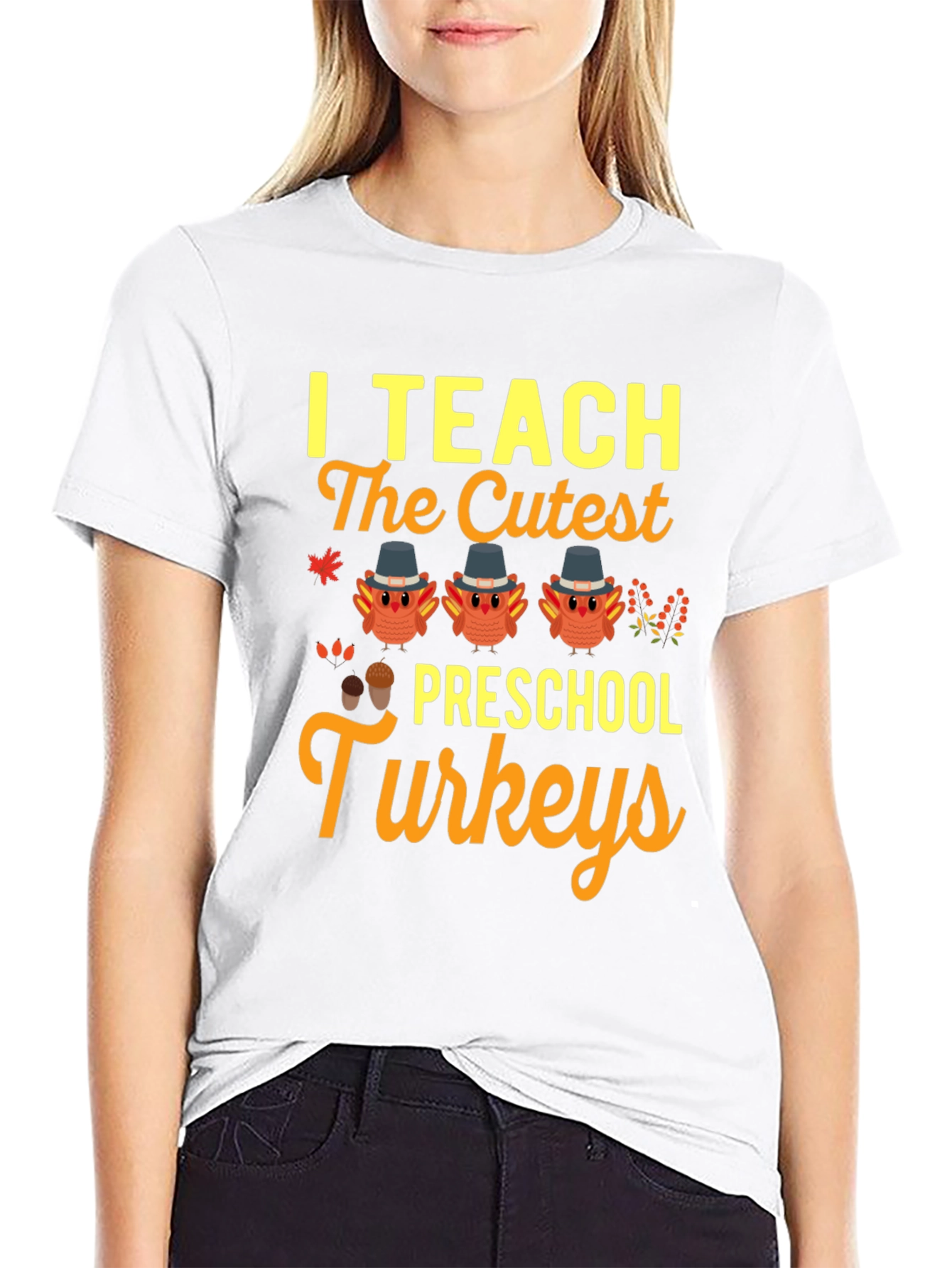Black Cute Preschool Turkey Teacher T-Shirt view 9