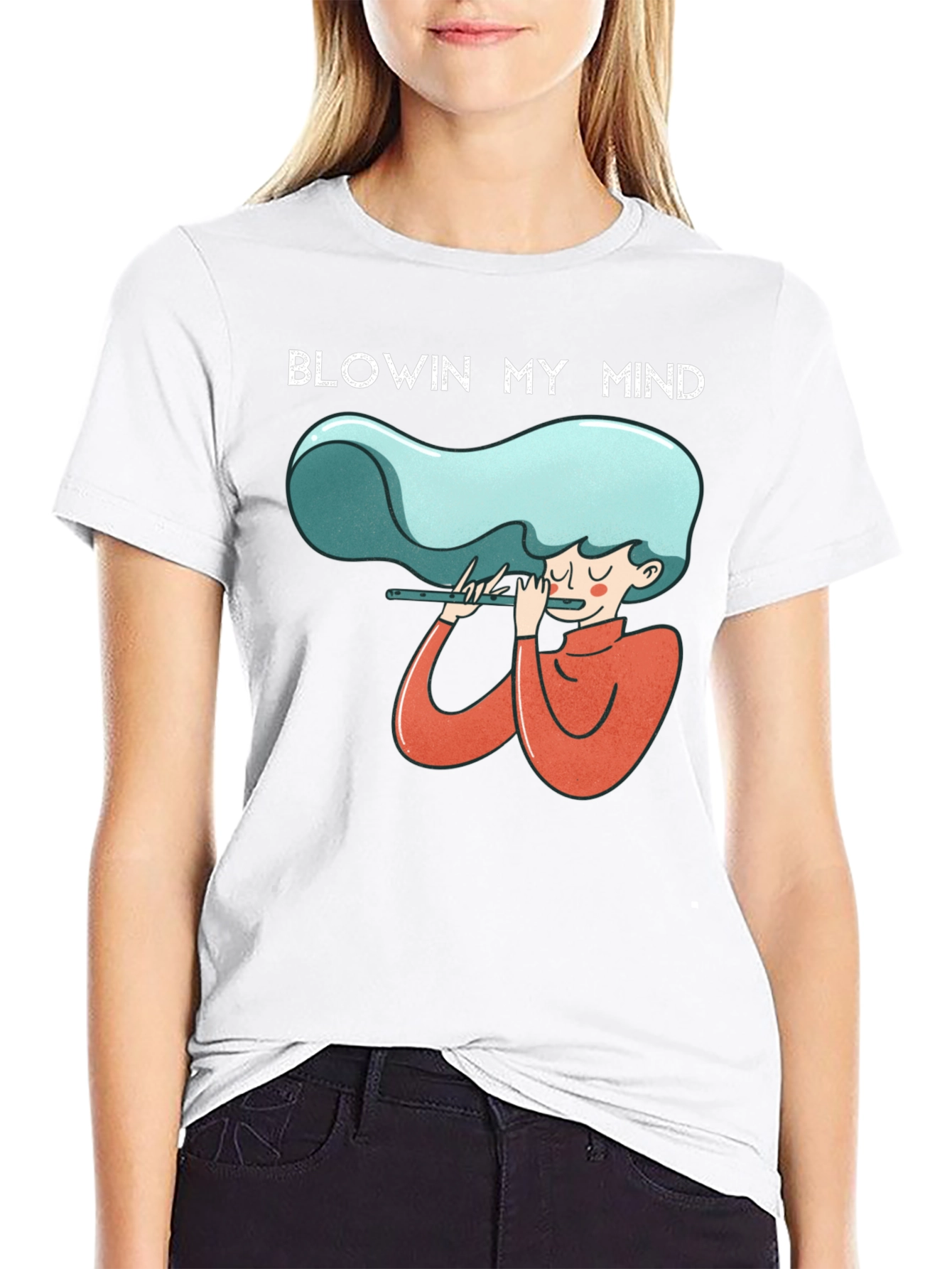 Black Blowin My Mind Flute Player Graphic Tee - Unisex view 9