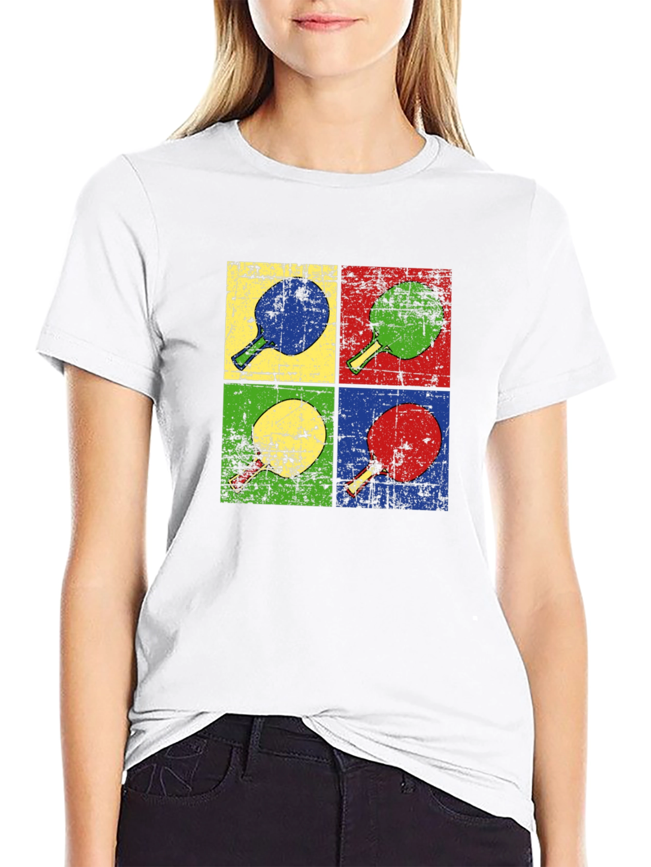Black Retro Pop Art Ping Pong Paddle T-Shirt view 9