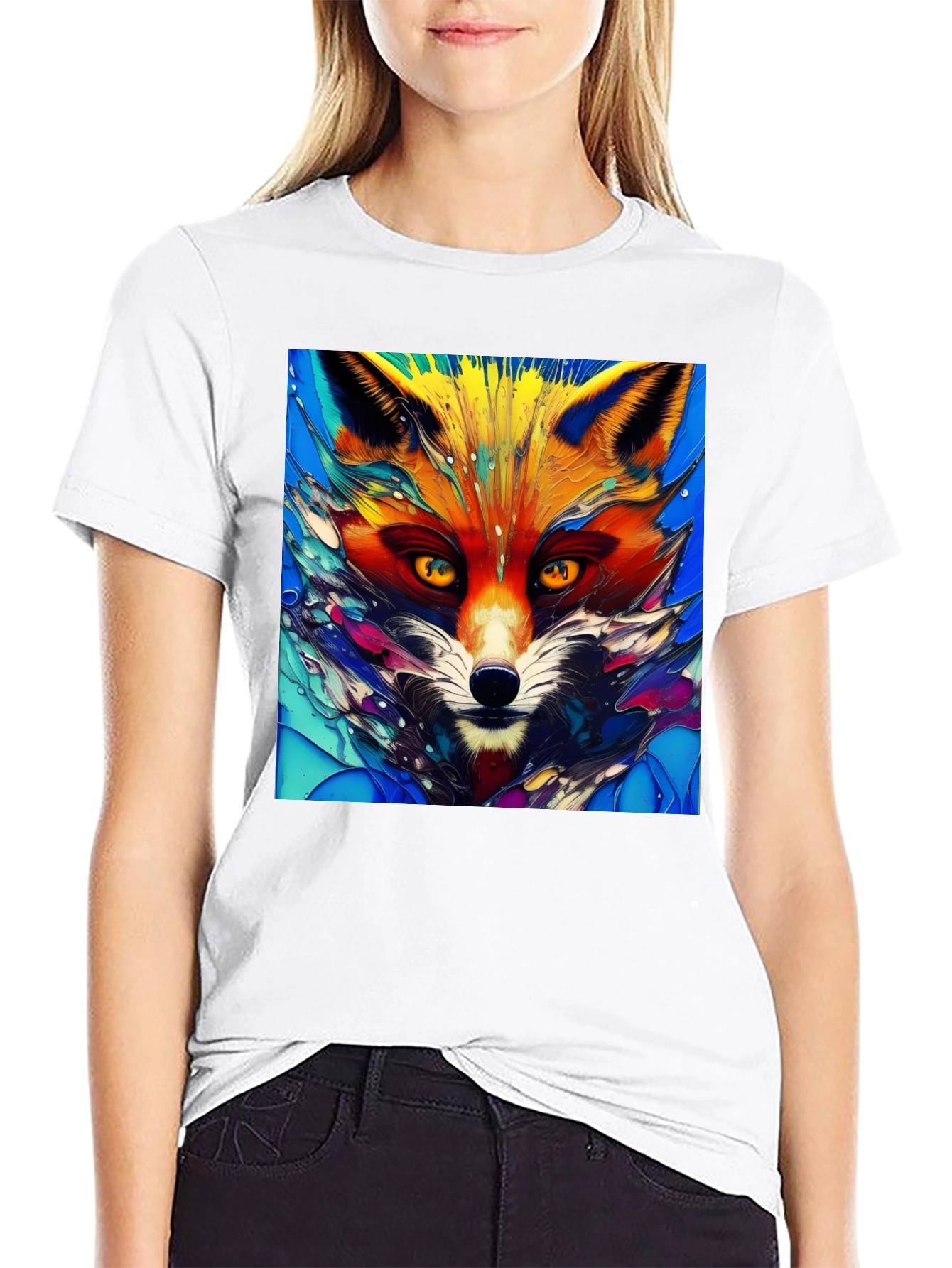 Black Artistic Fox Graphic T-Shirt - Vivid Colors view 9