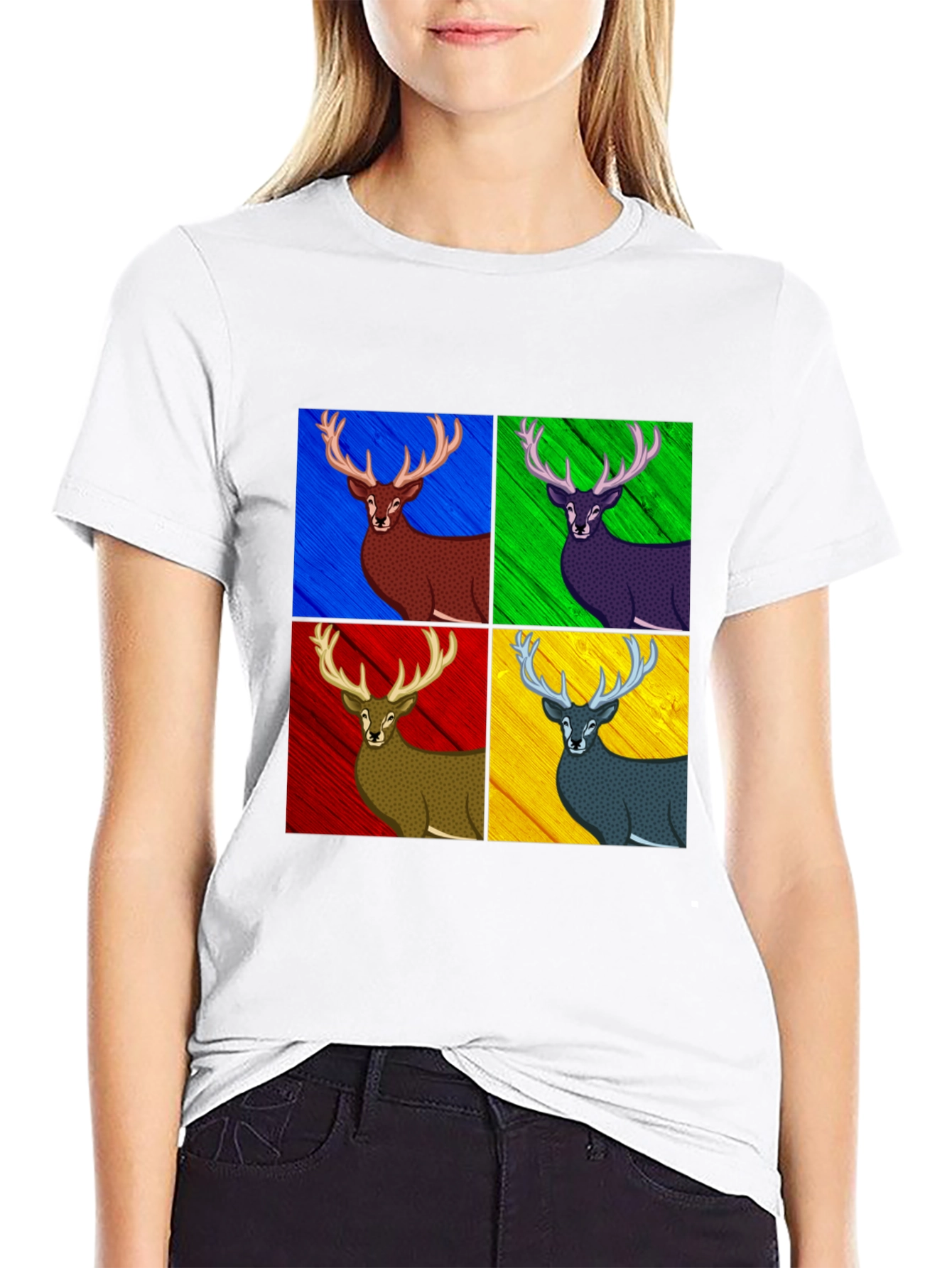 Black Pop Art Deer Graphic Tee - Black Cotton Blend view 9