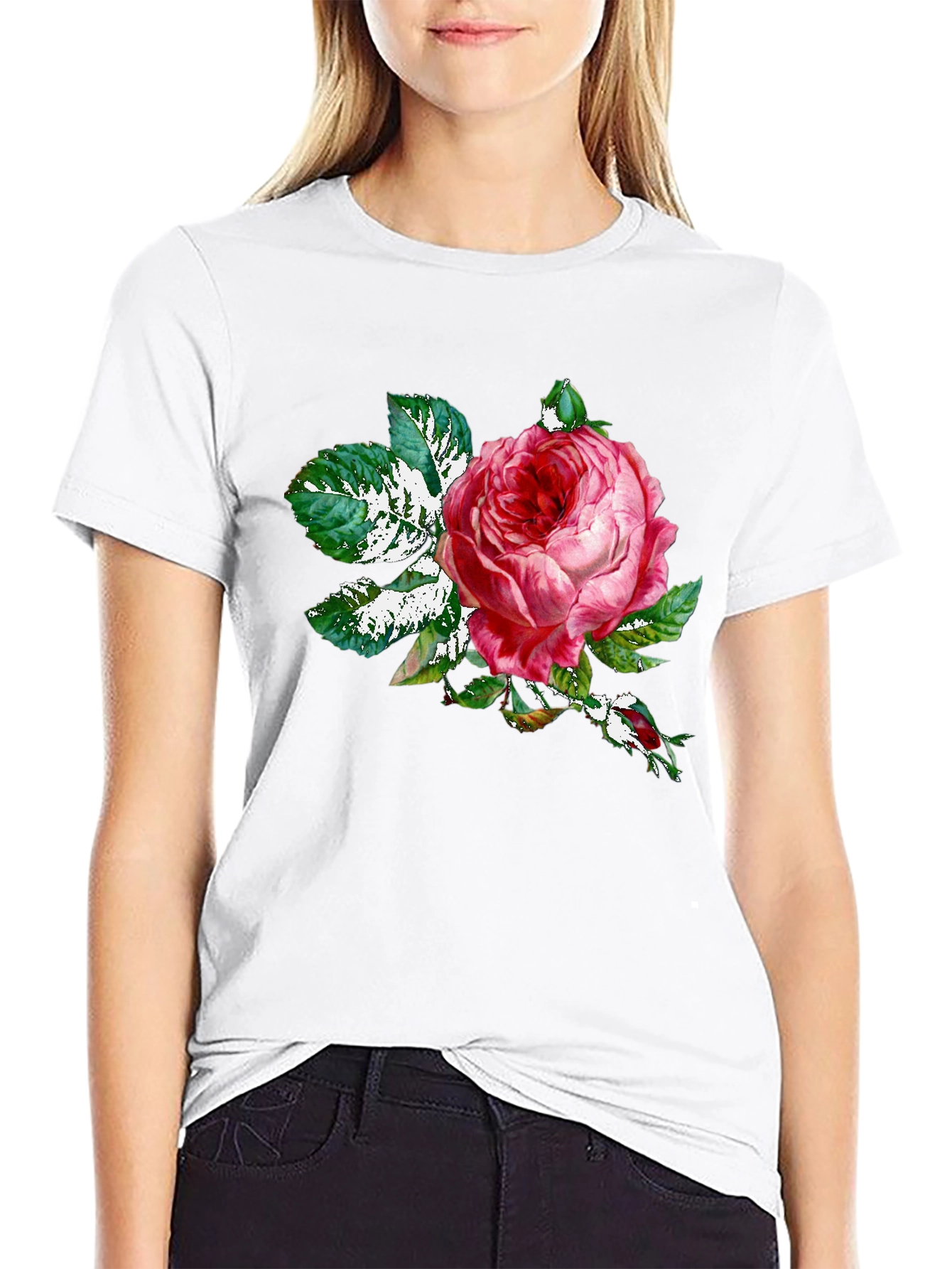 Black Rose Graphic Tee - Black Cotton T-Shirt view 9