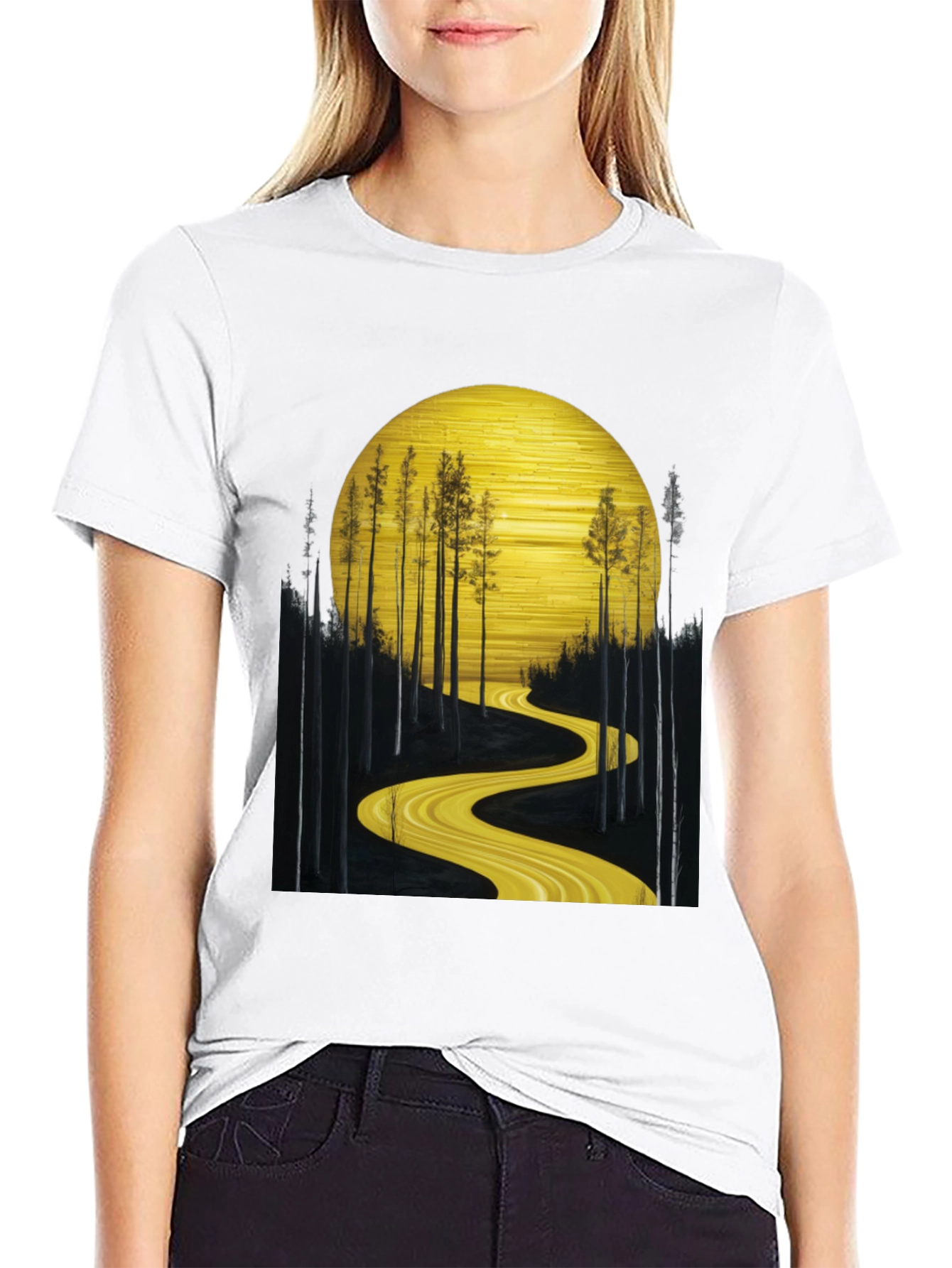 Black Golden Road Forest Graphic Tee view 9
