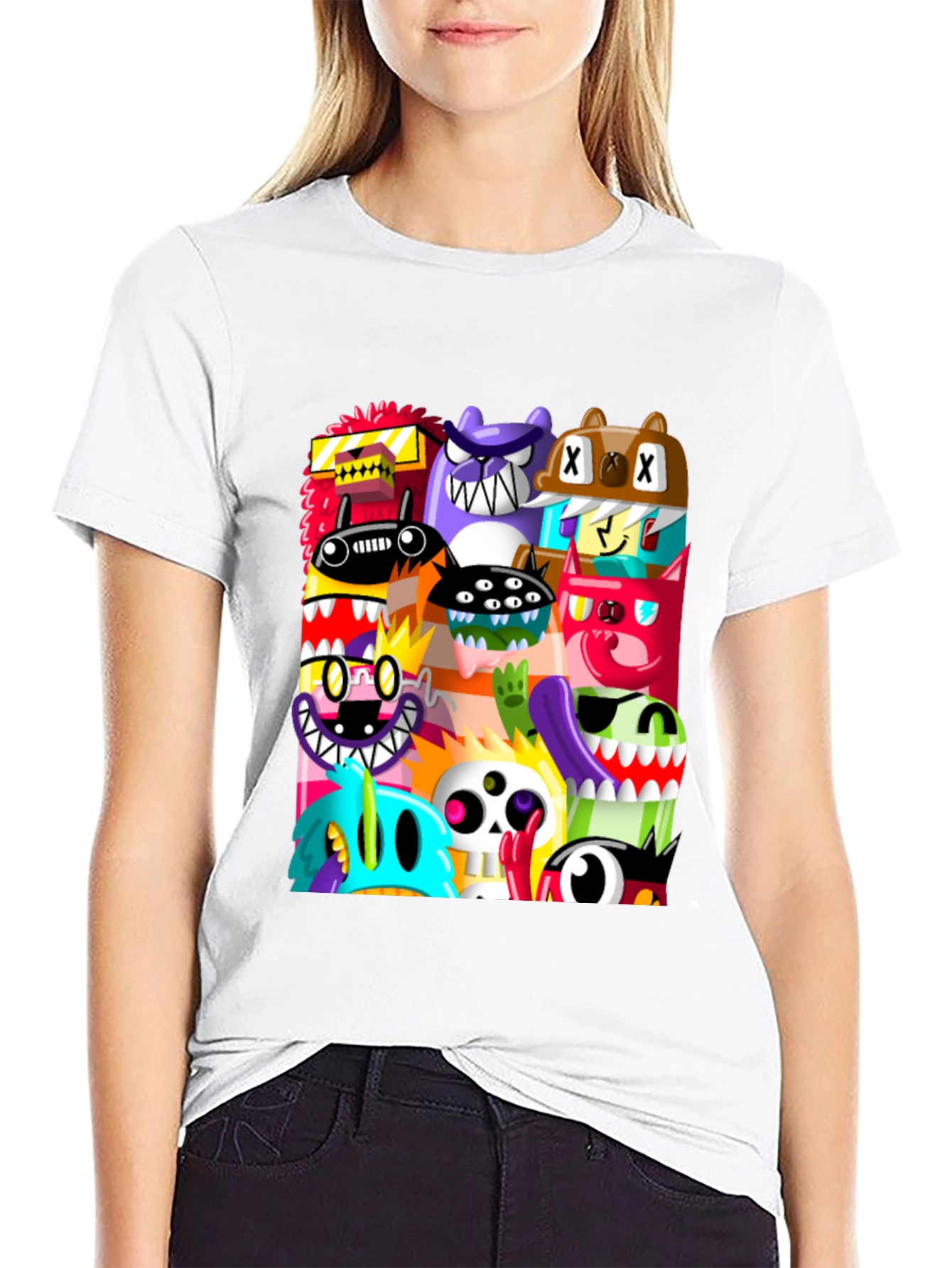 Black Monster Mash Graphic Tee - Unique Cartoon Design view 9
