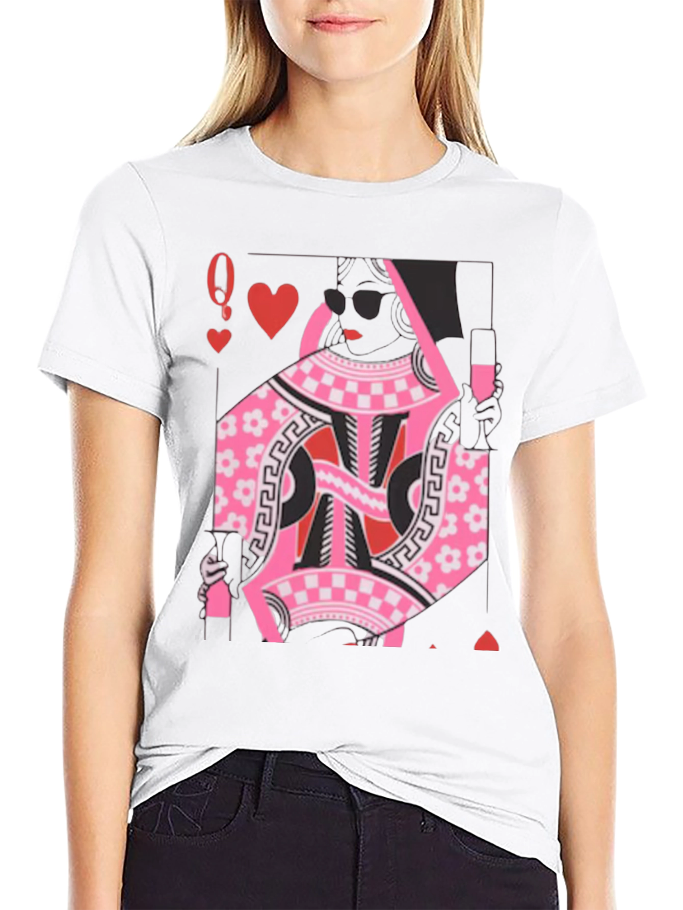Black Queen of Hearts Graphic Tee - Stylish Card Design view 9