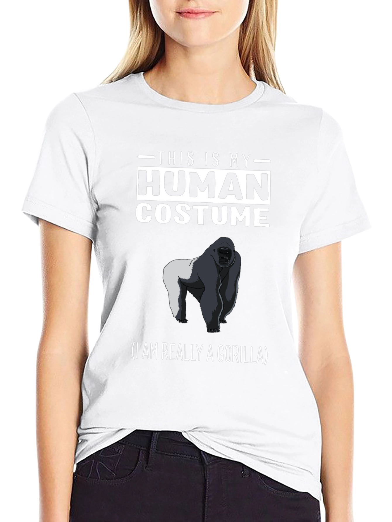 Black Human Costume Gorilla T-Shirt - Funny Animal Tee view 9