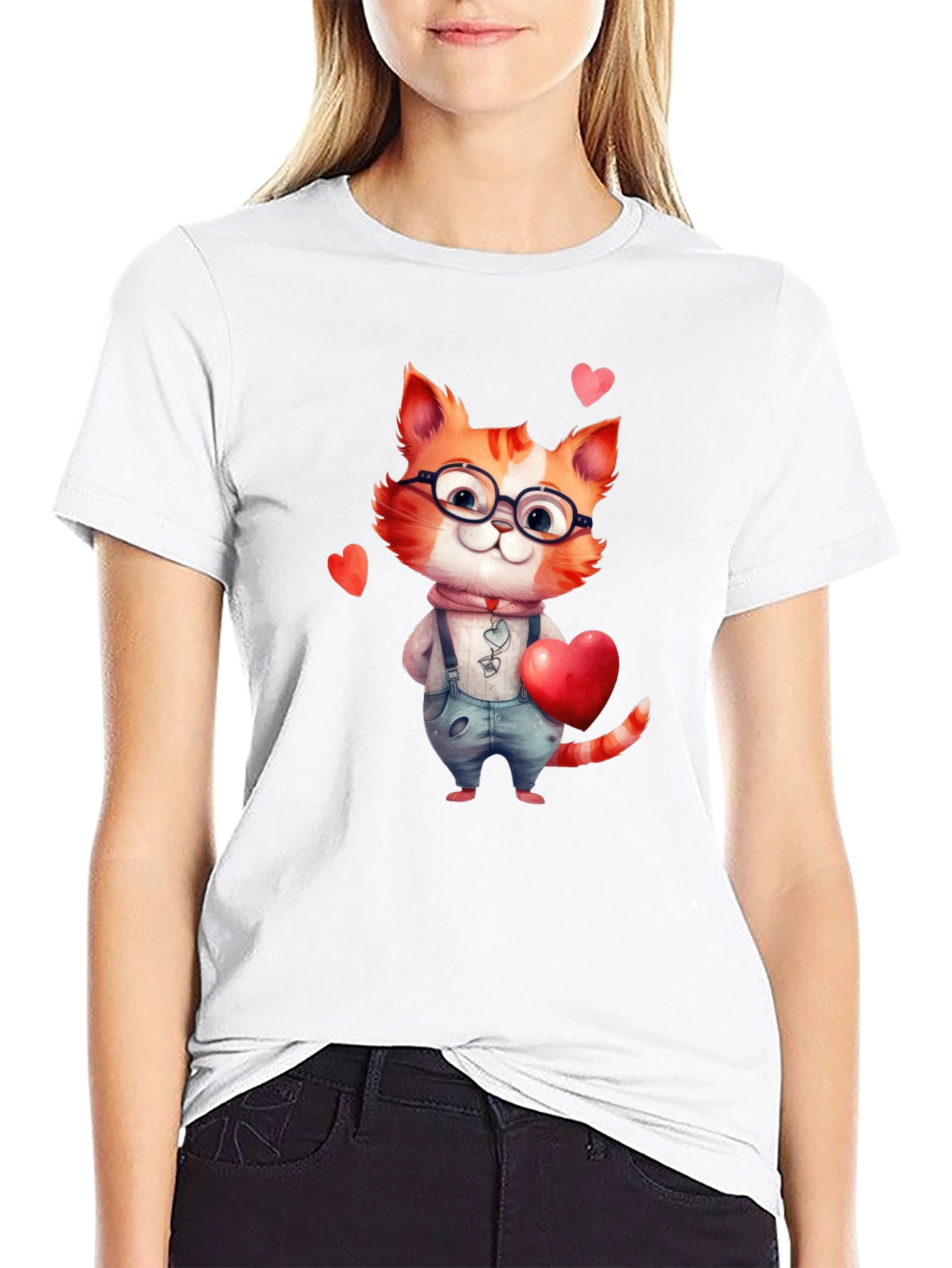 Black Cute Valentine Cat Graphic T-Shirt view 9