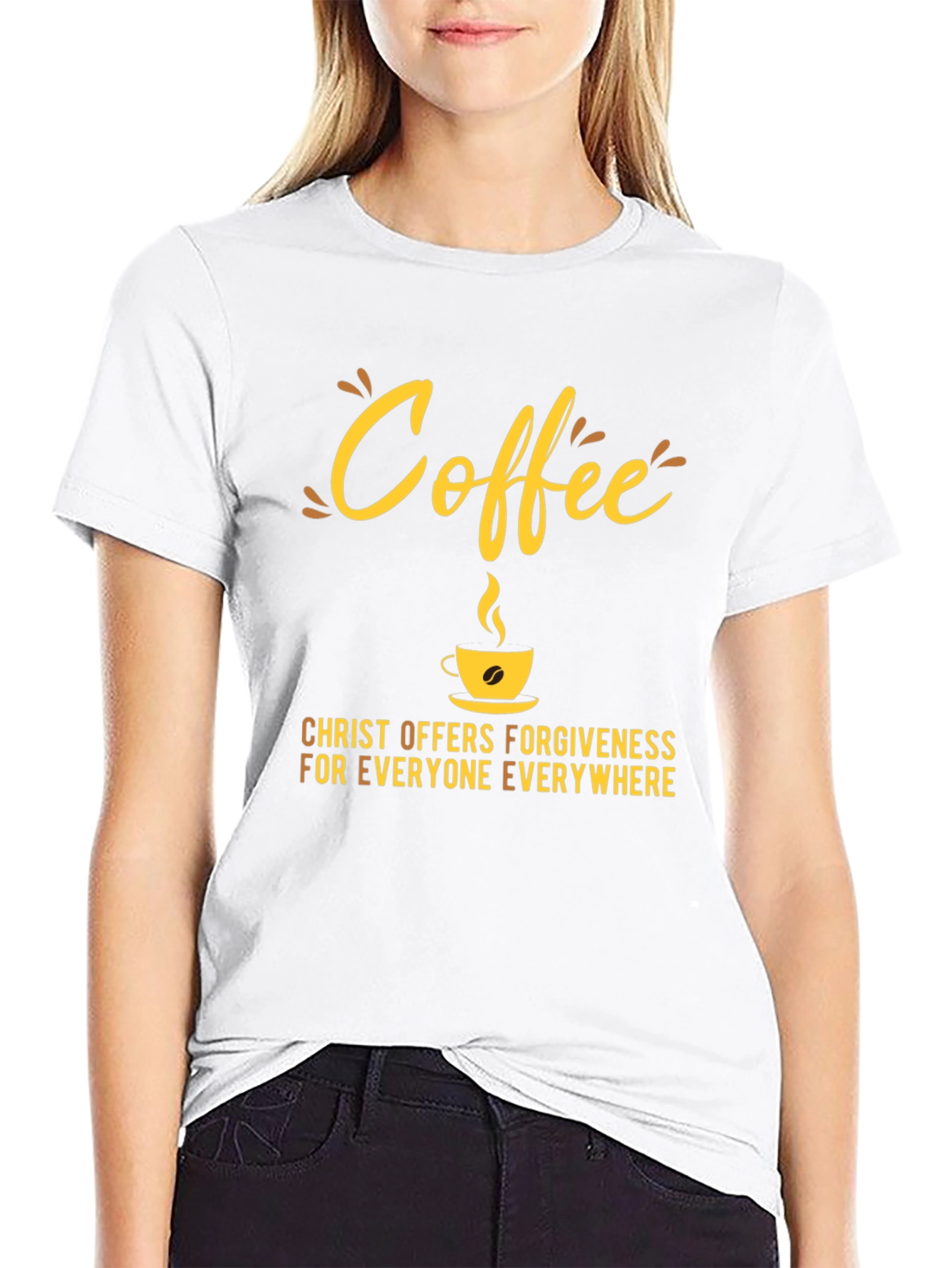 Black Coffee Christ Offers Forgiveness T-Shirt view 9